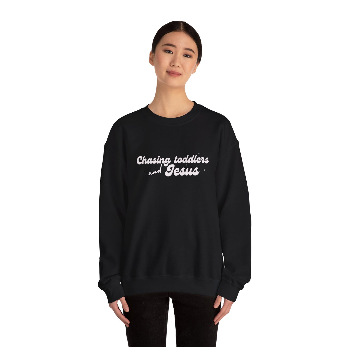 Chasing Toddlers and Jesus Faith-Based Crewneck Sweatshirt for Parents