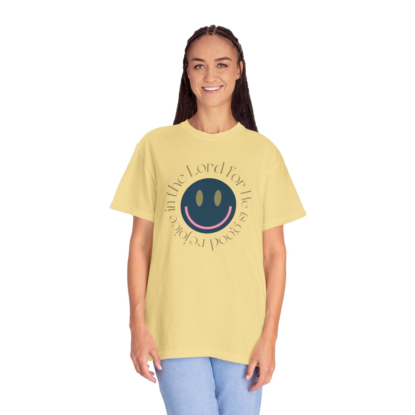 Rejoice in the Lord Smiley Face Christian T-Shirt, Unisex Tee, Inspirational Clothing, Gift for Believers, Casual Wear, Faith-Based Apparel