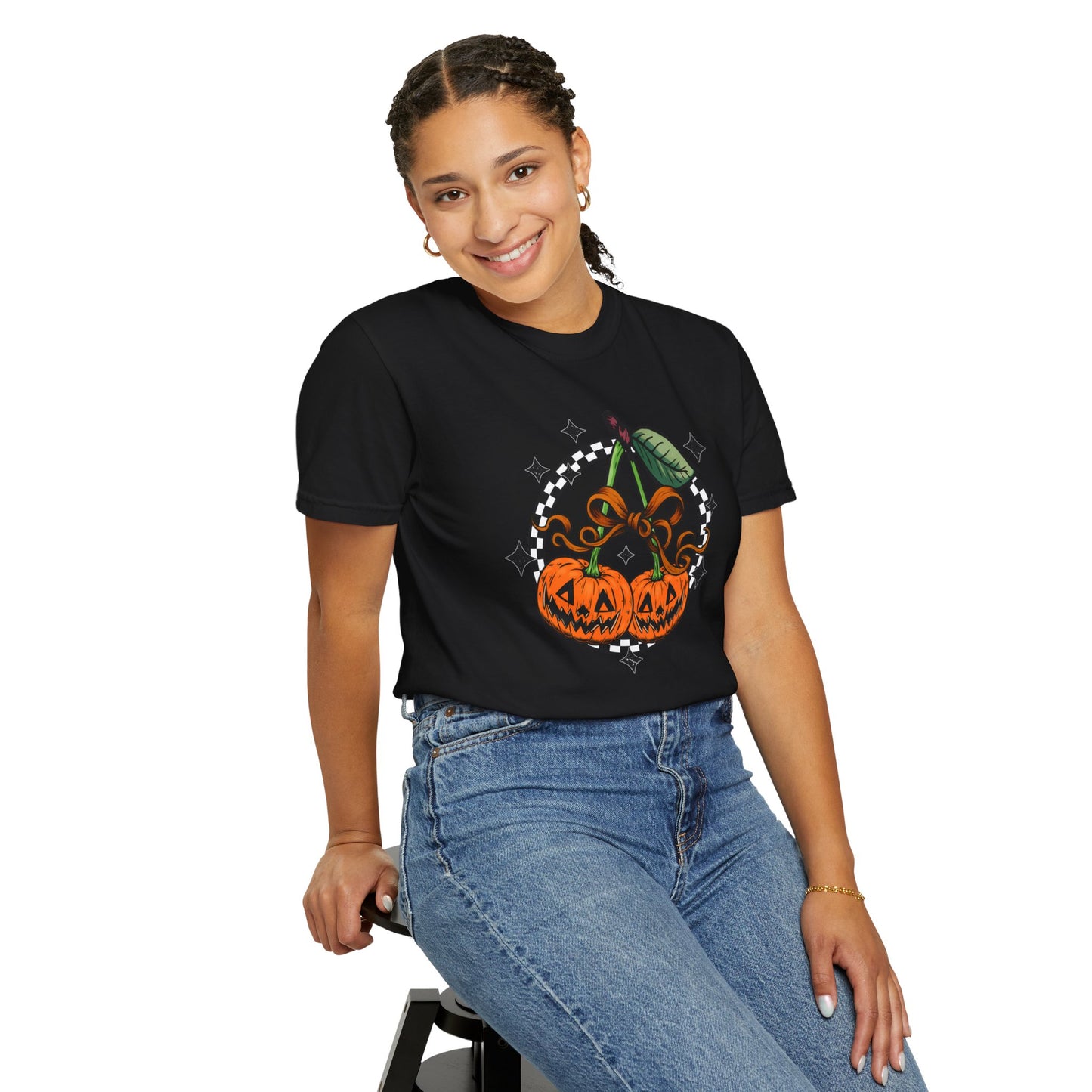 Checkered Pumpkin Unisex T-Shirt | Fall Fashion Tee, Halloween Outfit, Autumn Vibes, Cozy Wear, Gift for Her
