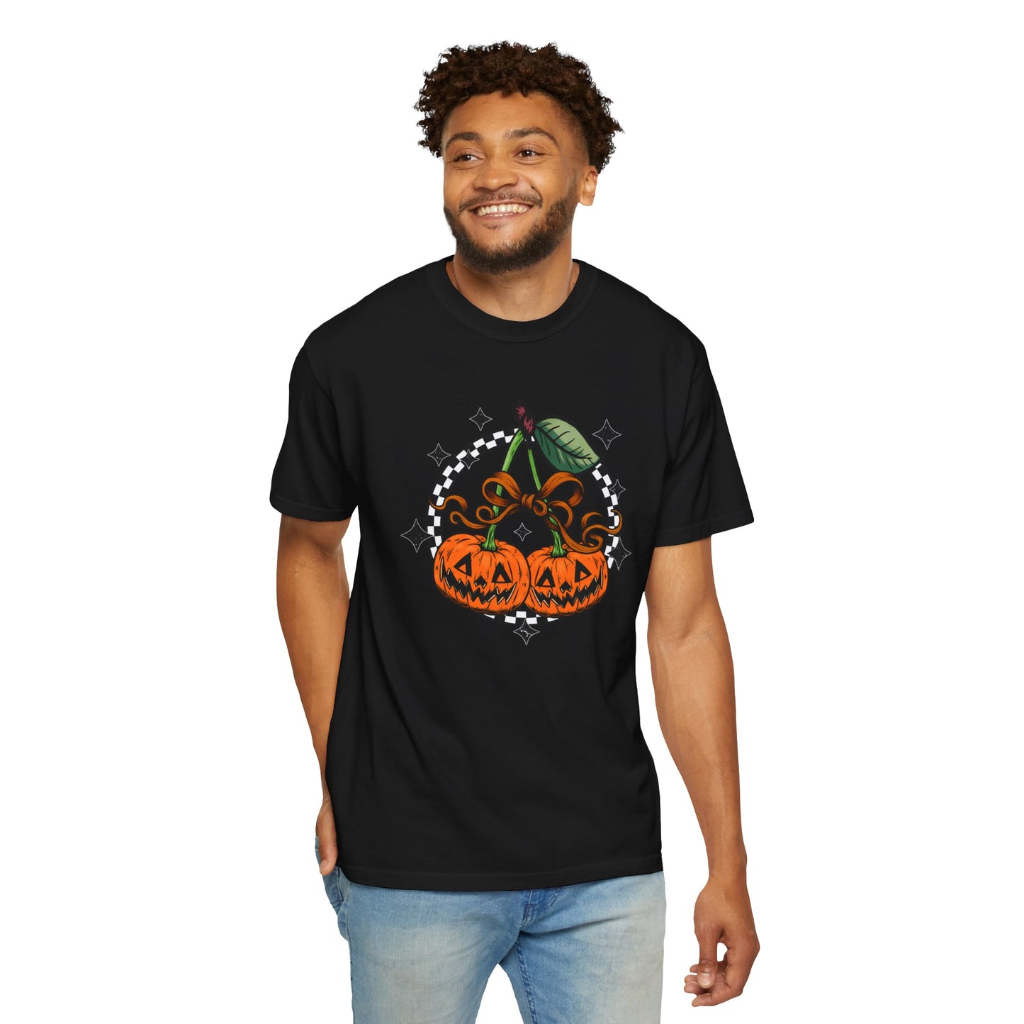 Checkered Pumpkin Unisex T-Shirt | Fall Fashion Tee, Halloween Outfit, Autumn Vibes, Cozy Wear, Gift for Her