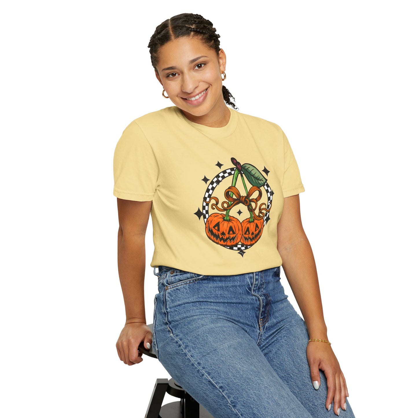 Checkered Pumpkin Unisex T-Shirt | Fall Fashion Tee, Halloween Outfit, Autumn Vibes, Cozy Wear, Gift for Her