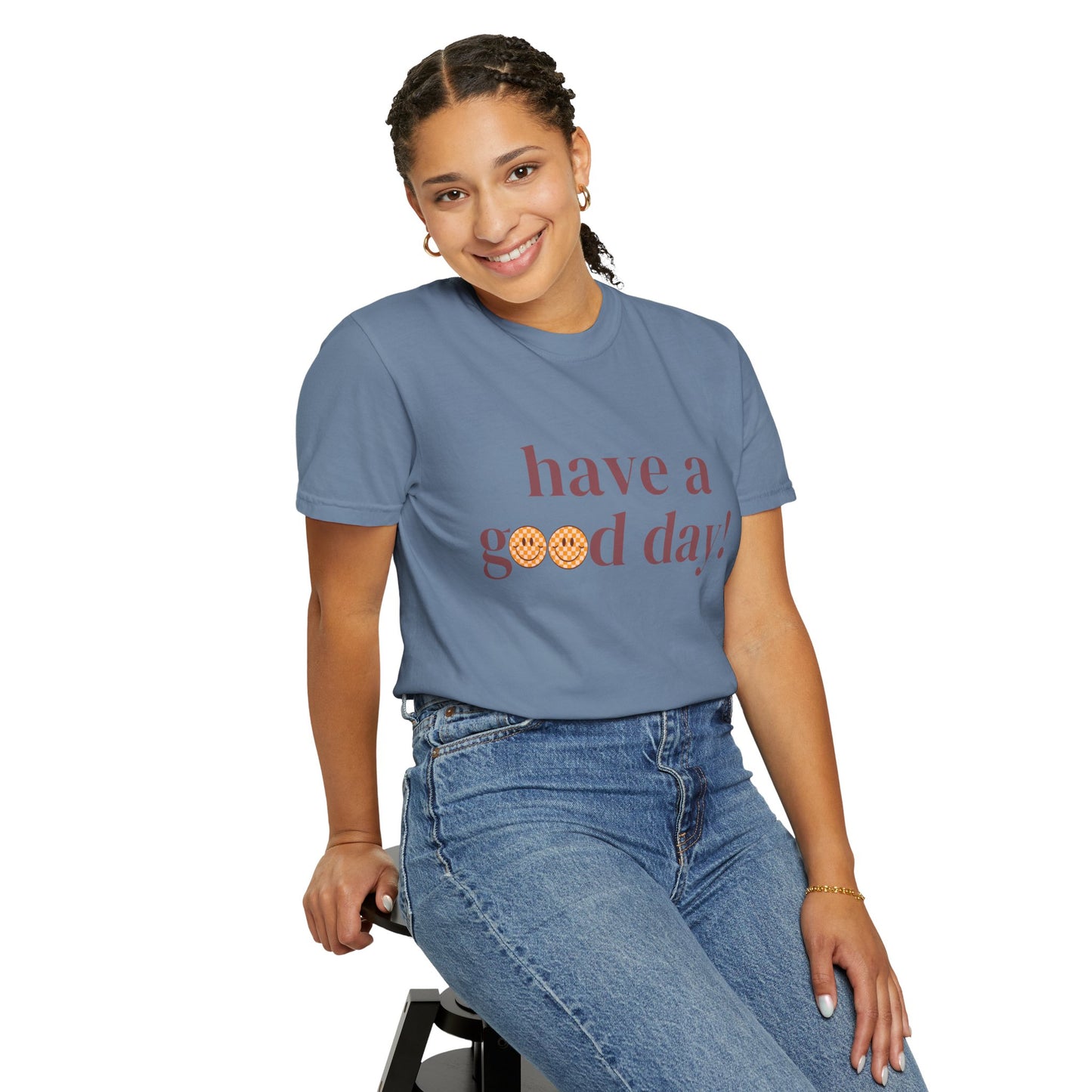 Positive Vibes T-Shirt with Smiley Face - Unisex Garment-Dyed Tee, Gift for Friends, Casual Everyday Wear, Birthday, Encouragement