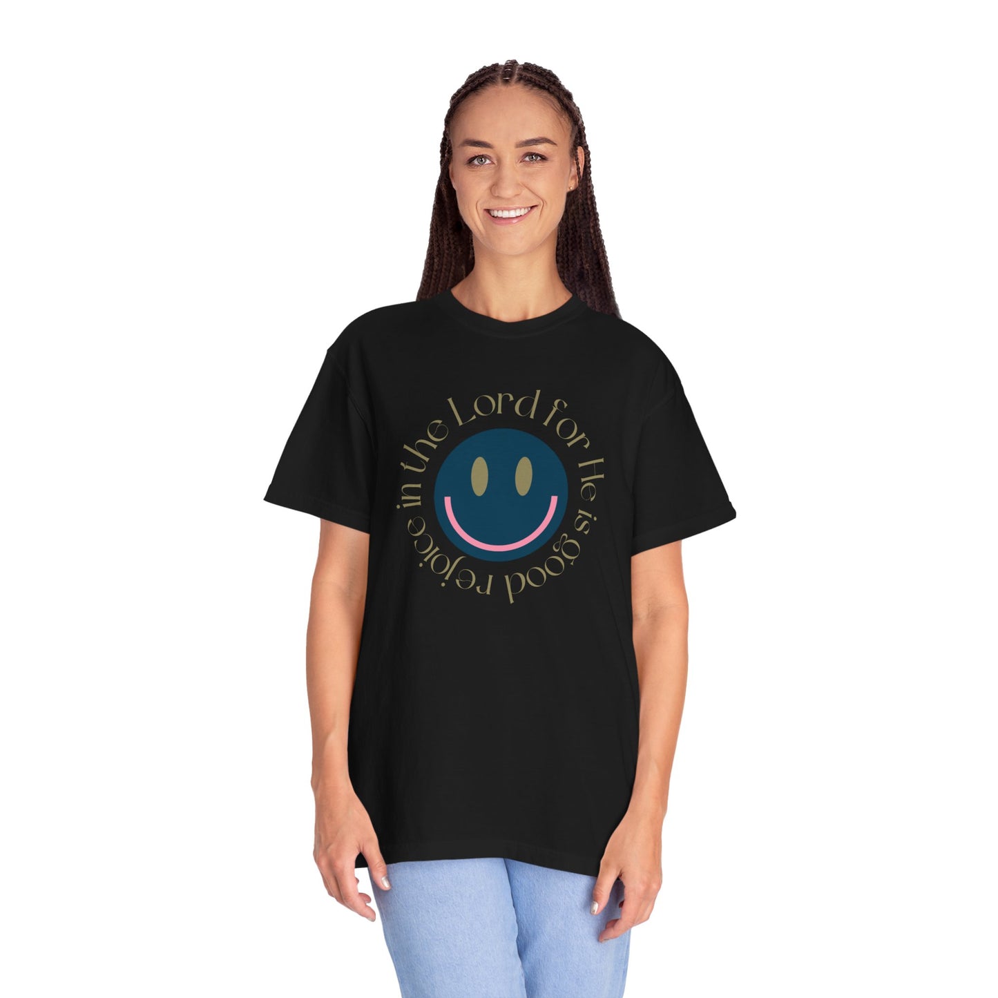 Rejoice in the Lord Smiley Face Christian T-Shirt, Unisex Tee, Inspirational Clothing, Gift for Believers, Casual Wear, Faith-Based Apparel