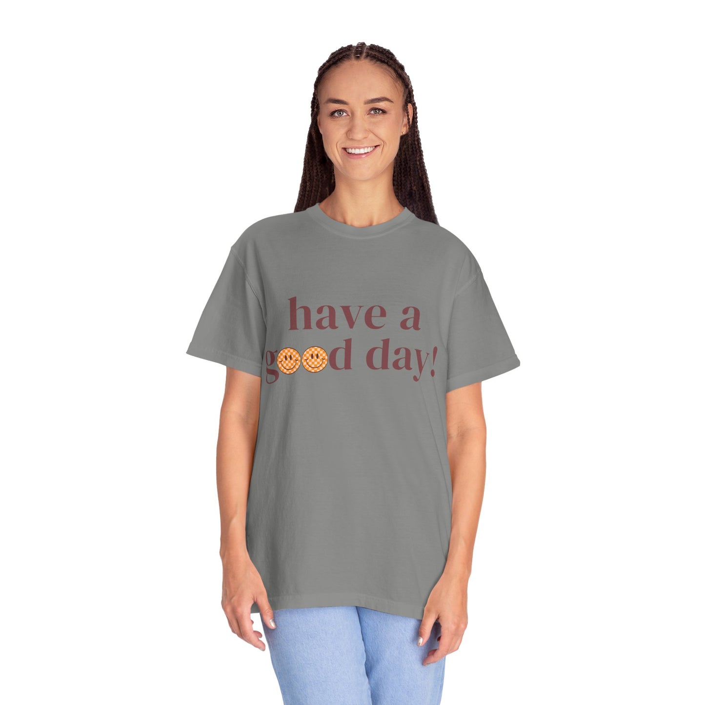 Positive Vibes T-Shirt with Smiley Face - Unisex Garment-Dyed Tee, Gift for Friends, Casual Everyday Wear, Birthday, Encouragement