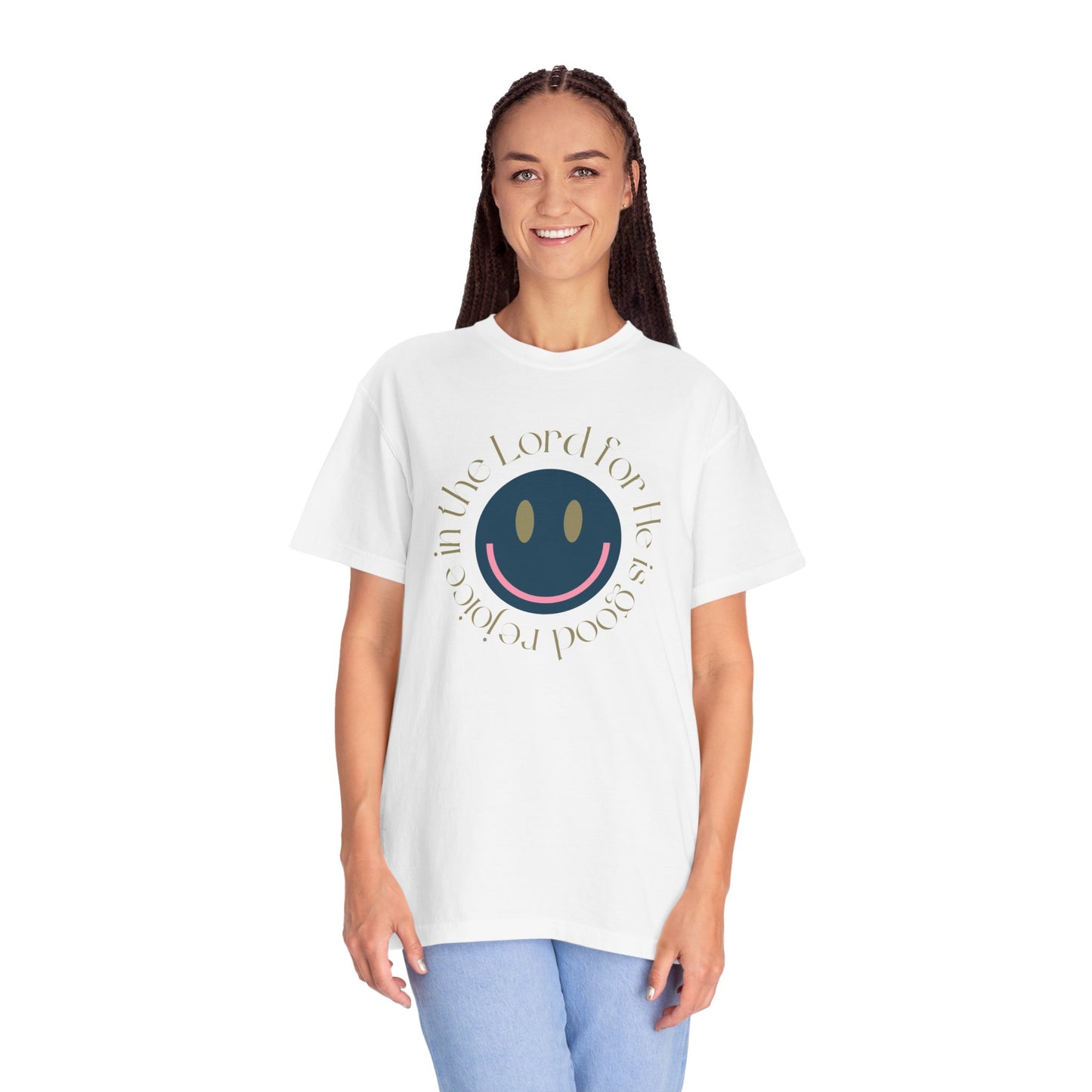Rejoice in the Lord Smiley Face Christian T-Shirt, Unisex Tee, Inspirational Clothing, Gift for Believers, Casual Wear, Faith-Based Apparel