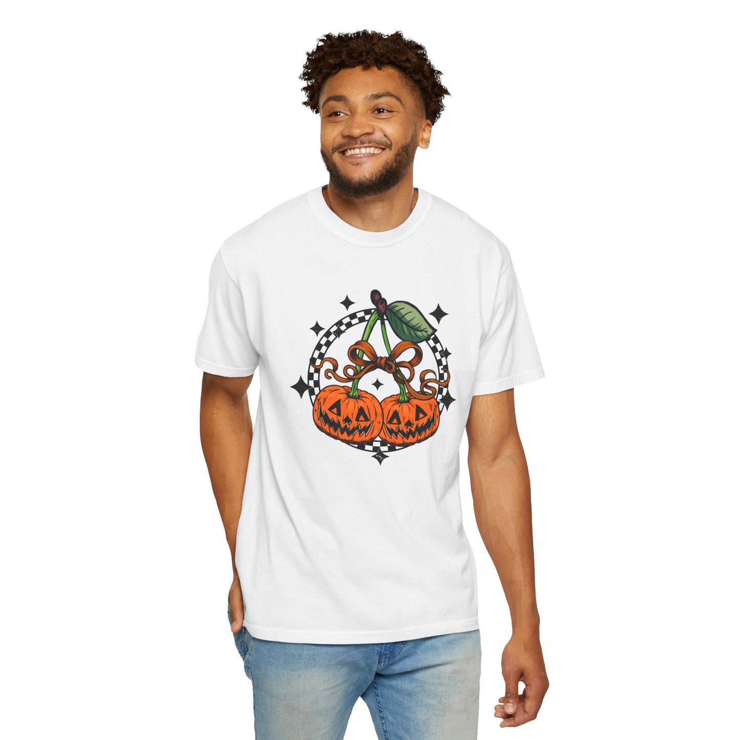 Checkered Pumpkin Unisex T-Shirt | Fall Fashion Tee, Halloween Outfit, Autumn Vibes, Cozy Wear, Gift for Her
