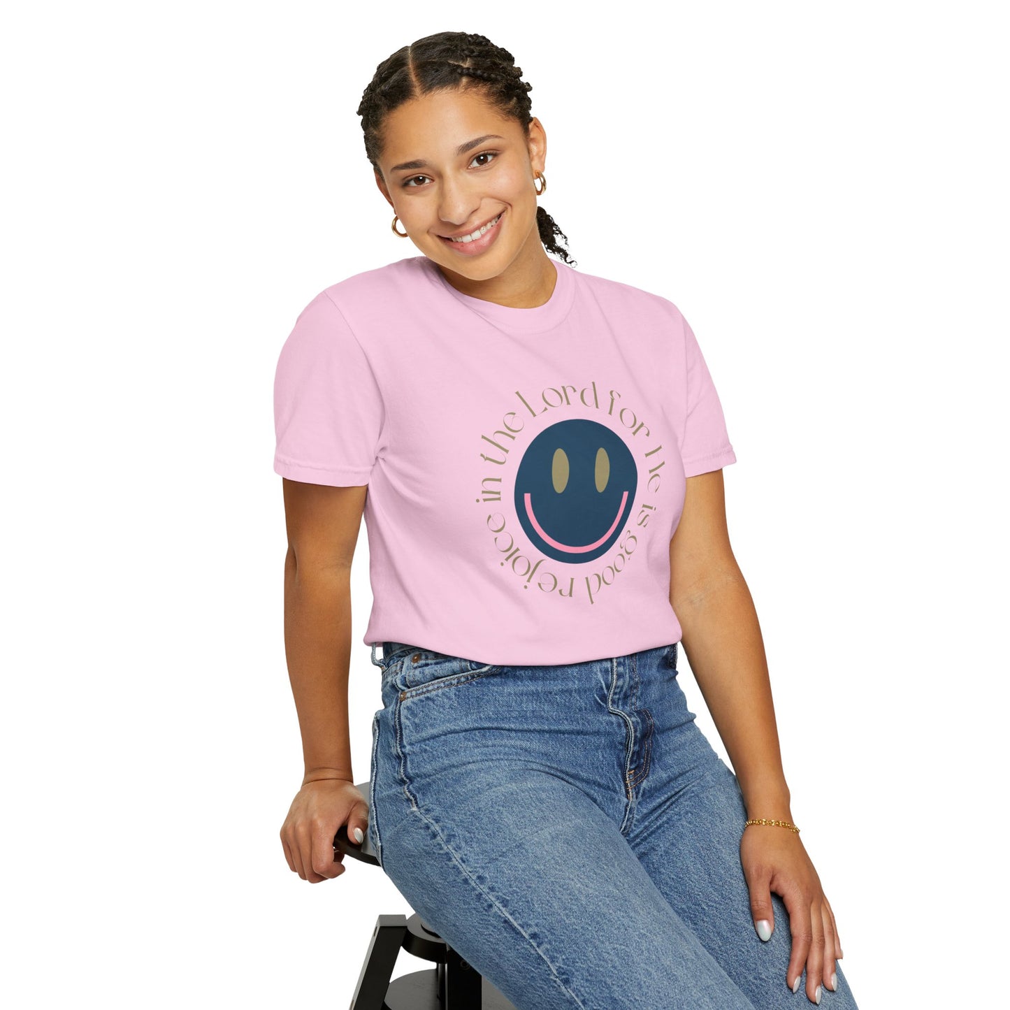Rejoice in the Lord Smiley Face Christian T-Shirt, Unisex Tee, Inspirational Clothing, Gift for Believers, Casual Wear, Faith-Based Apparel