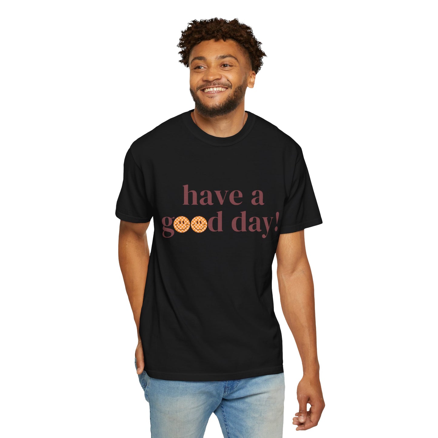 Positive Vibes T-Shirt with Smiley Face - Unisex Garment-Dyed Tee, Gift for Friends, Casual Everyday Wear, Birthday, Encouragement