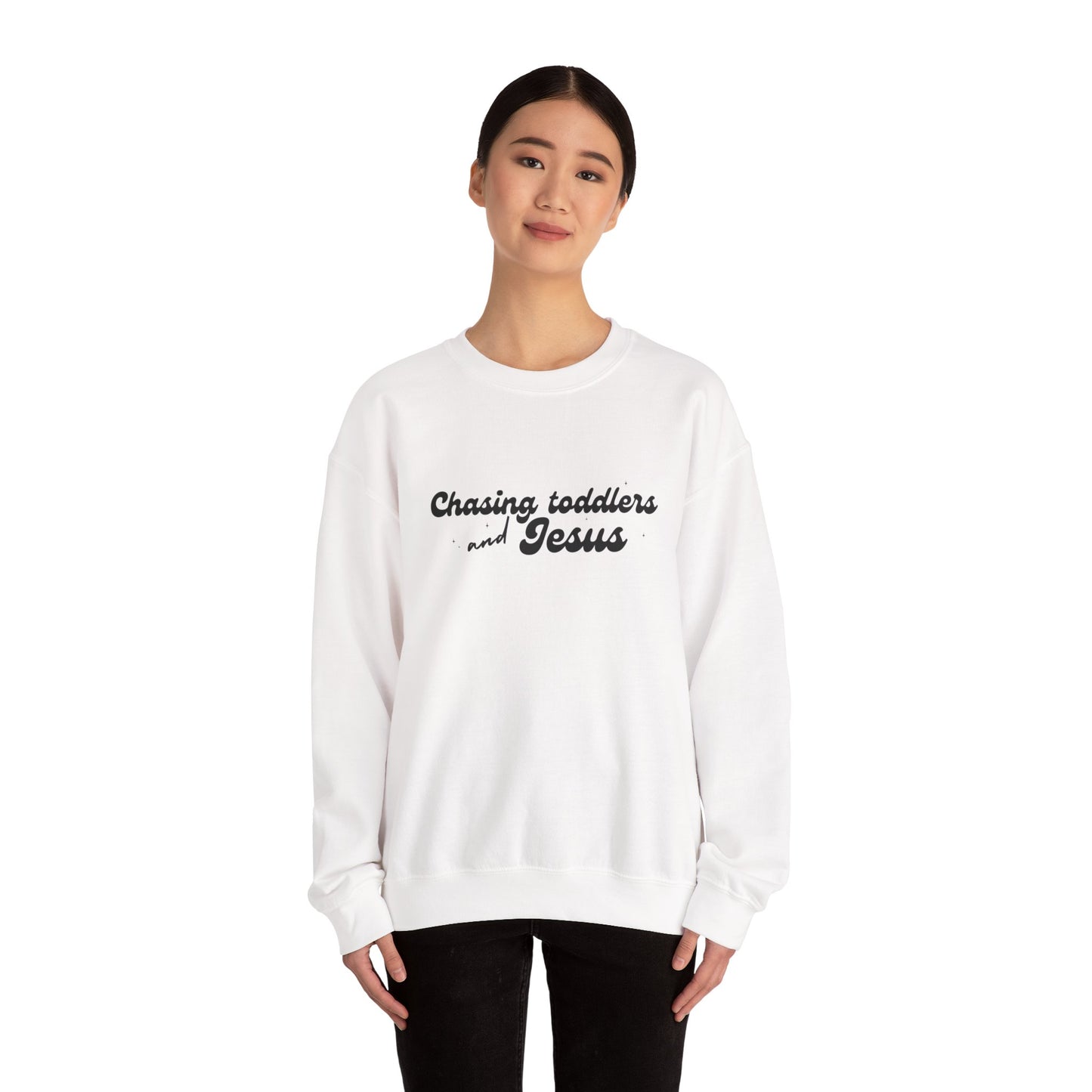 Chasing Toddlers and Jesus Faith-Based Crewneck Sweatshirt for Parents