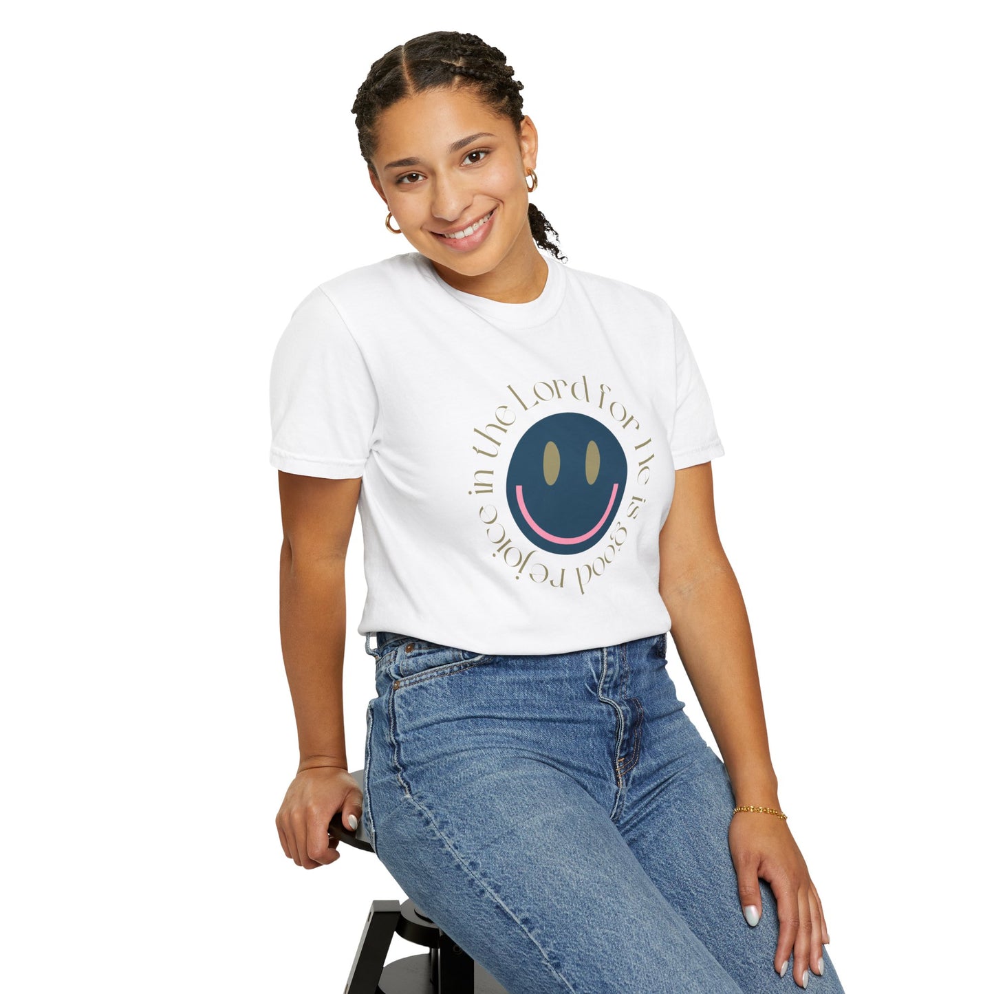 Rejoice in the Lord Smiley Face Christian T-Shirt, Unisex Tee, Inspirational Clothing, Gift for Believers, Casual Wear, Faith-Based Apparel
