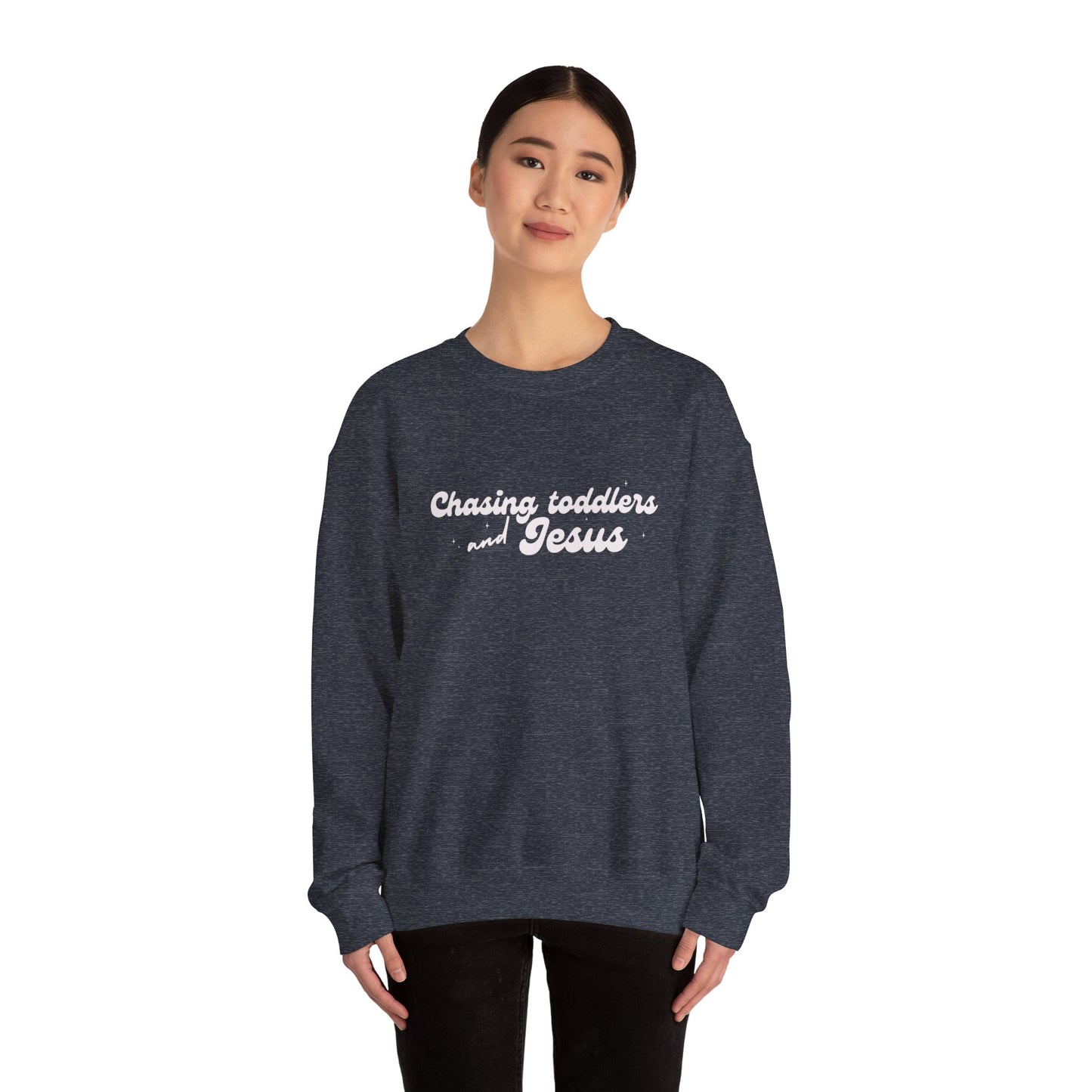 Chasing Toddlers and Jesus Faith-Based Crewneck Sweatshirt for Parents