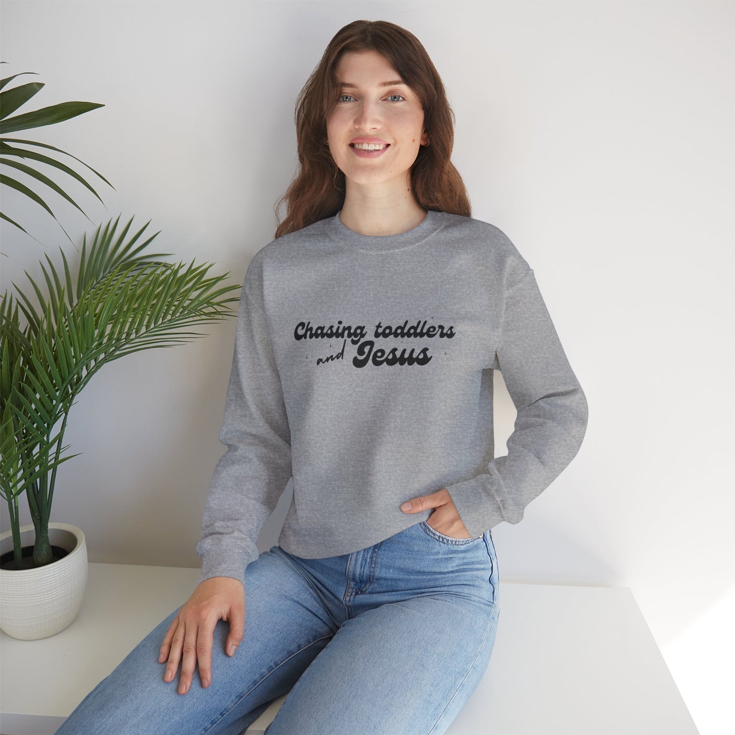 Chasing Toddlers and Jesus Faith-Based Crewneck Sweatshirt for Parents