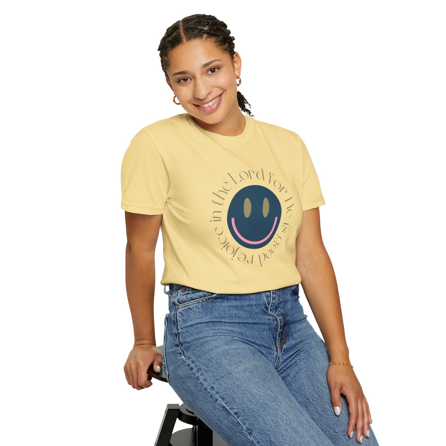 Rejoice in the Lord Smiley Face Christian T-Shirt, Unisex Tee, Inspirational Clothing, Gift for Believers, Casual Wear, Faith-Based Apparel