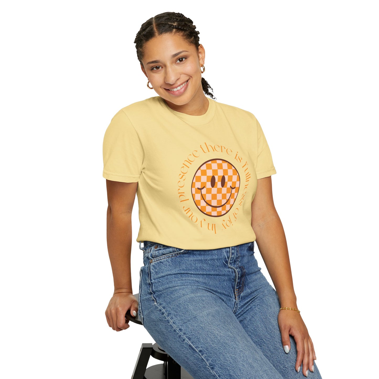 Smiley Face Fullness of Joy Unisex Garment-Dyed T-Shirt, Casual Tee, Streetwear, Gifts for Friends, Summer Vibes, Smile Merchandise