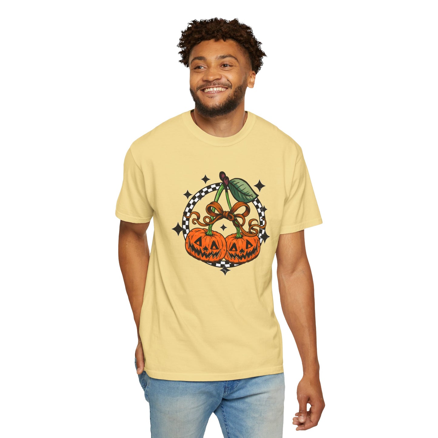 Checkered Pumpkin Unisex T-Shirt | Fall Fashion Tee, Halloween Outfit, Autumn Vibes, Cozy Wear, Gift for Her