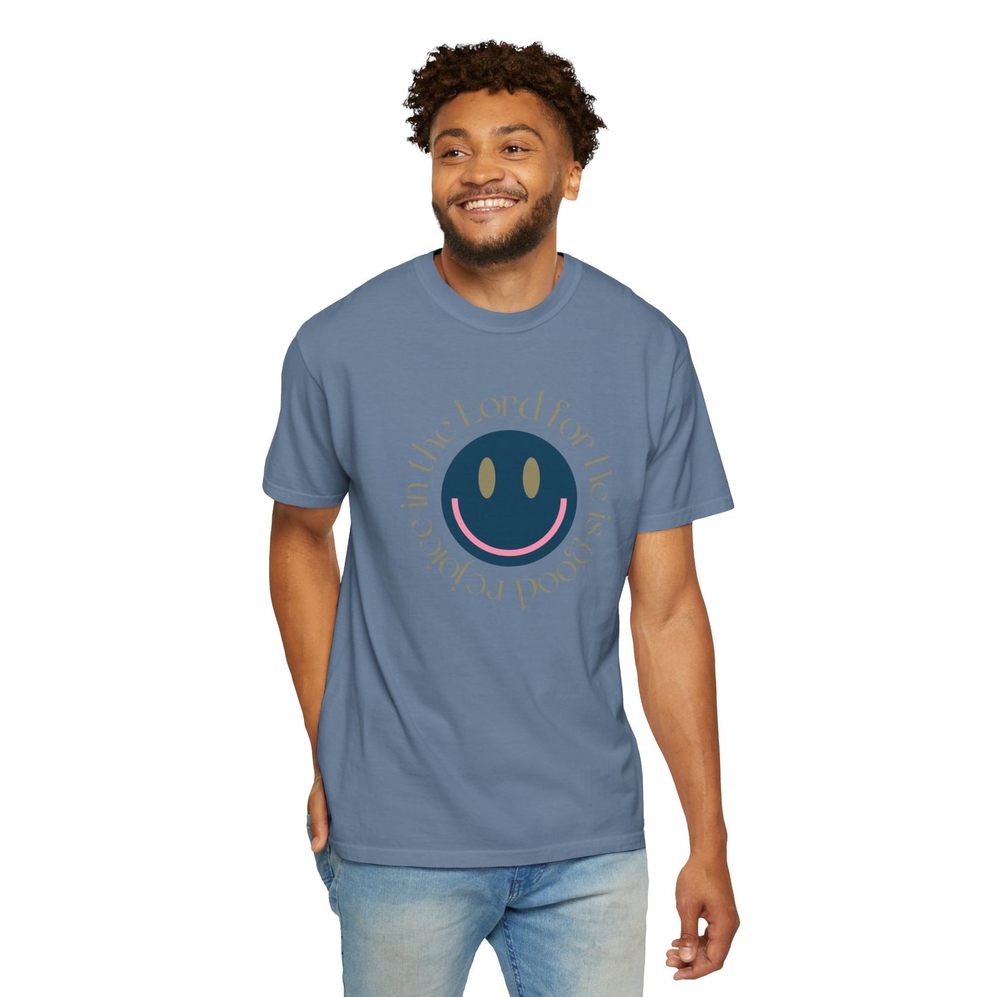 Rejoice in the Lord Smiley Face Christian T-Shirt, Unisex Tee, Inspirational Clothing, Gift for Believers, Casual Wear, Faith-Based Apparel