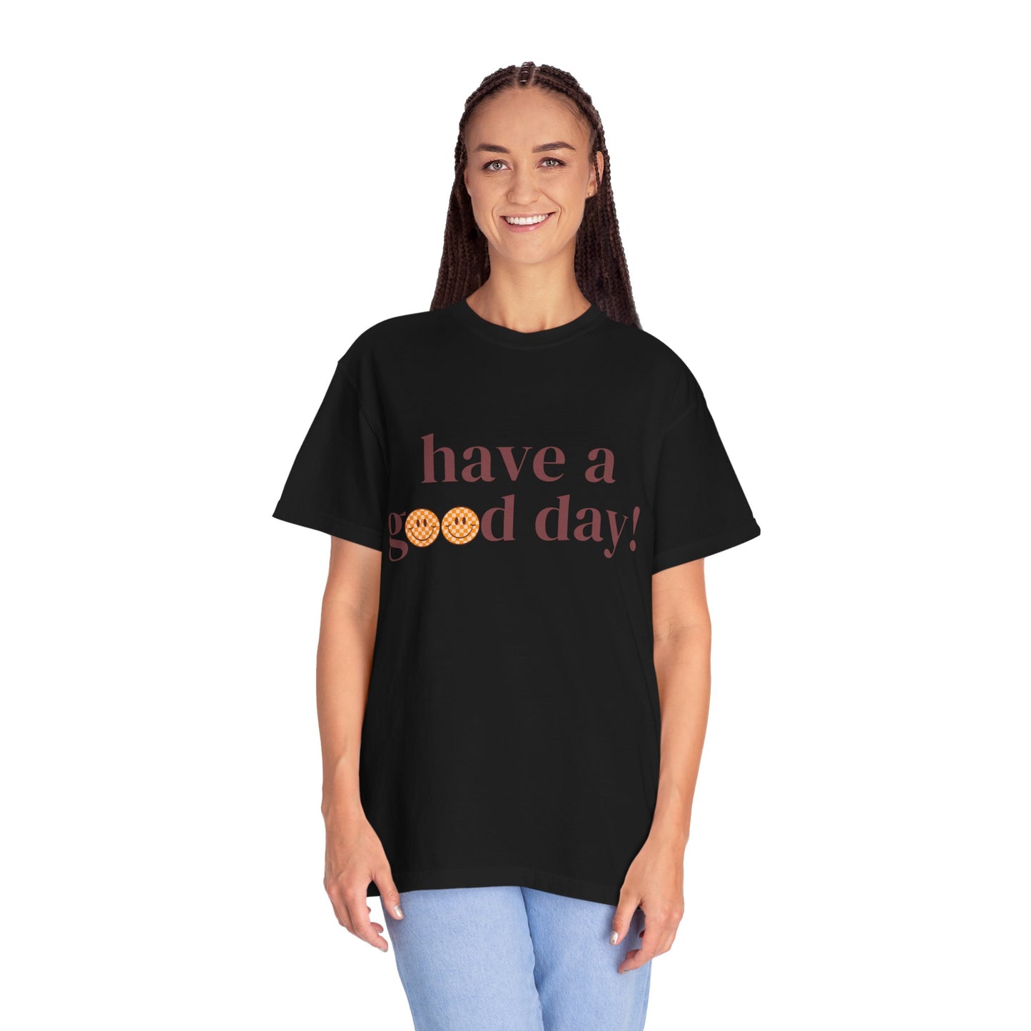 Positive Vibes T-Shirt with Smiley Face - Unisex Garment-Dyed Tee, Gift for Friends, Casual Everyday Wear, Birthday, Encouragement