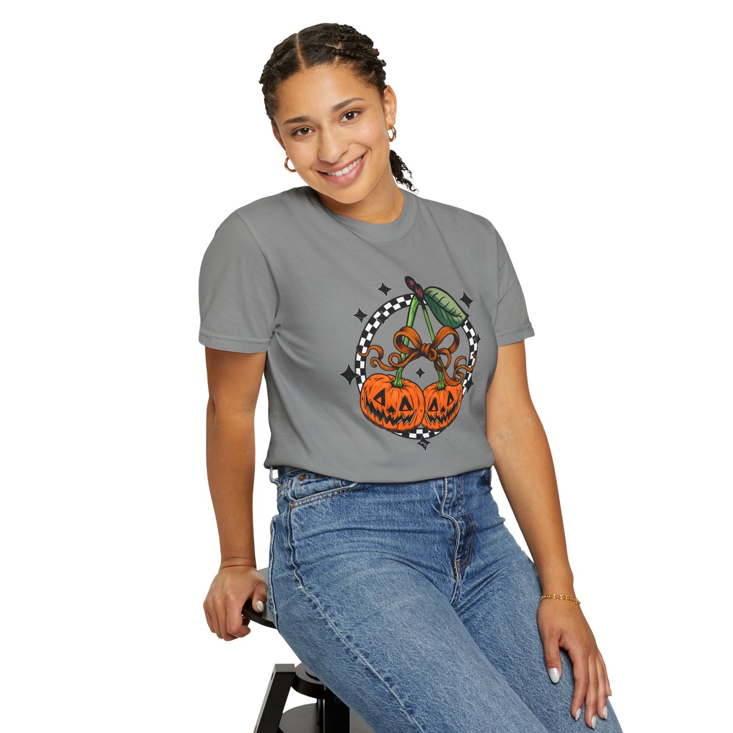 Checkered Pumpkin Unisex T-Shirt | Fall Fashion Tee, Halloween Outfit, Autumn Vibes, Cozy Wear, Gift for Her