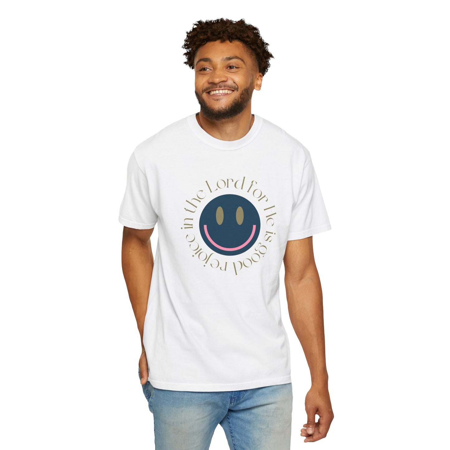 Rejoice in the Lord Smiley Face Christian T-Shirt, Unisex Tee, Inspirational Clothing, Gift for Believers, Casual Wear, Faith-Based Apparel