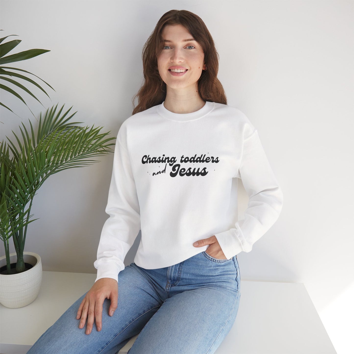 Chasing Toddlers and Jesus Faith-Based Crewneck Sweatshirt for Parents