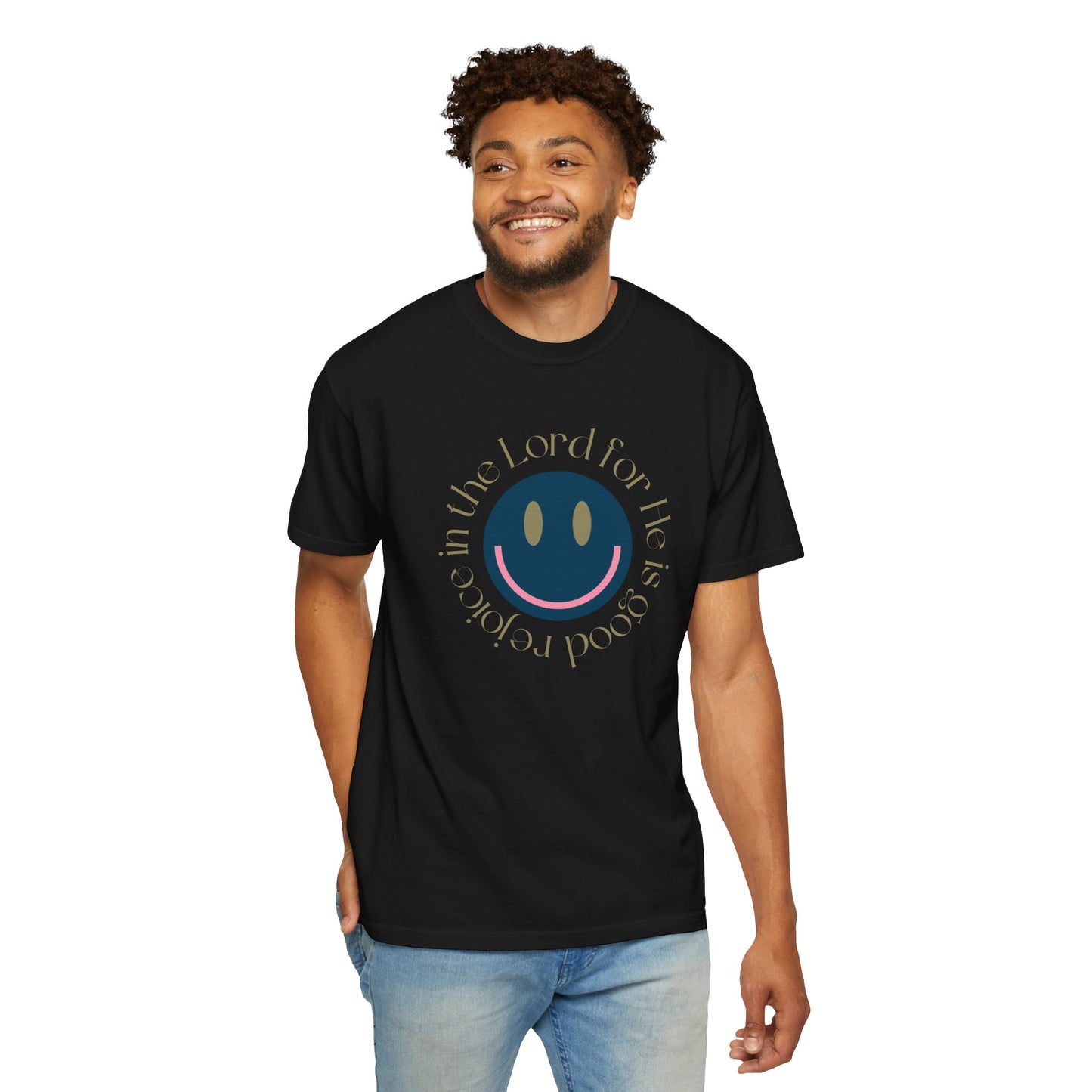 Rejoice in the Lord Smiley Face Christian T-Shirt, Unisex Tee, Inspirational Clothing, Gift for Believers, Casual Wear, Faith-Based Apparel