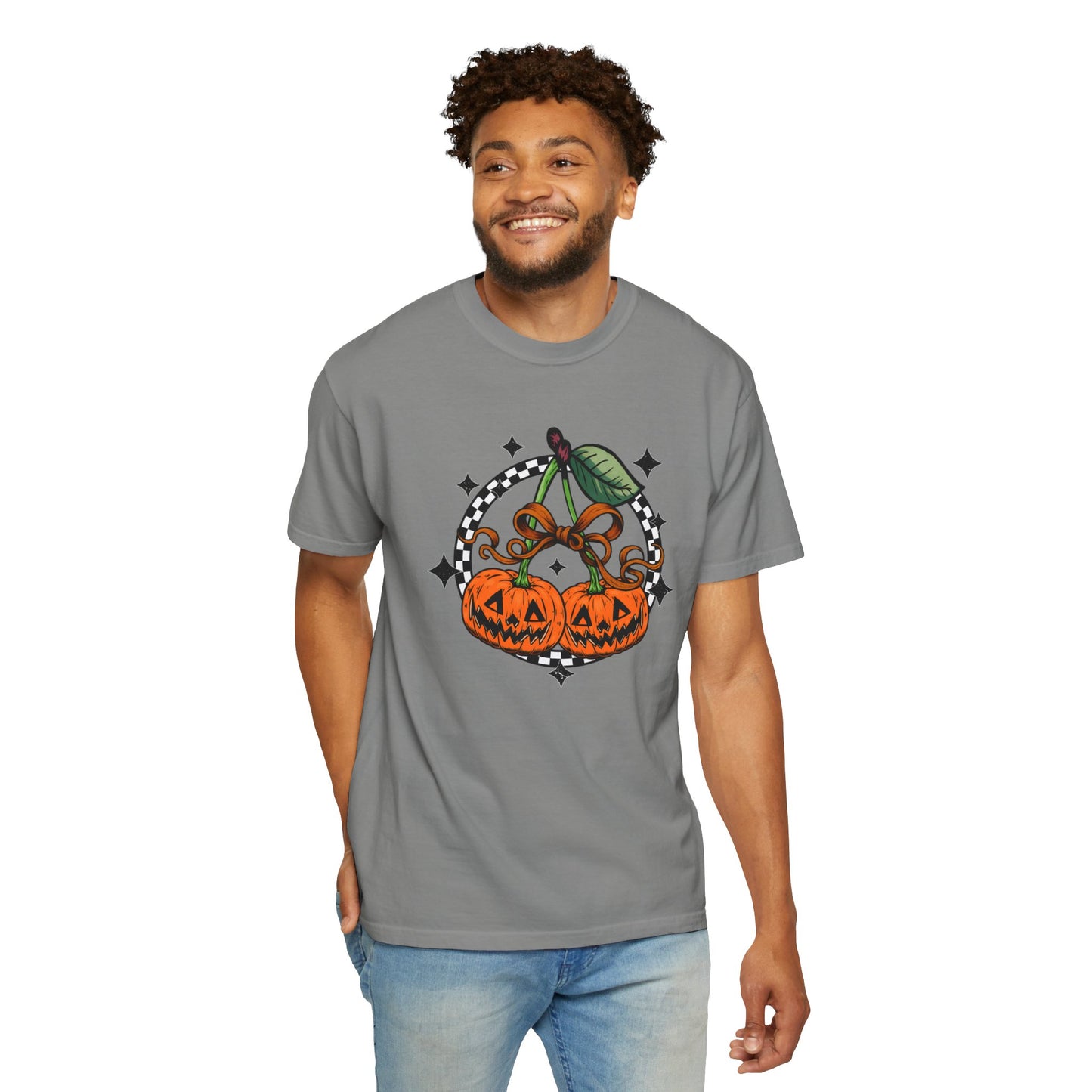 Checkered Pumpkin Unisex T-Shirt | Fall Fashion Tee, Halloween Outfit, Autumn Vibes, Cozy Wear, Gift for Her