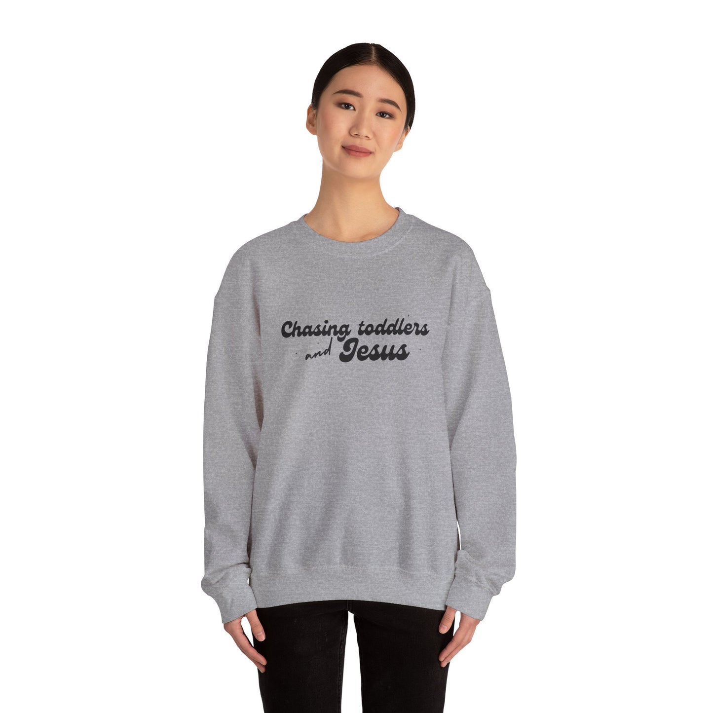 Chasing Toddlers and Jesus Faith-Based Crewneck Sweatshirt for Parents