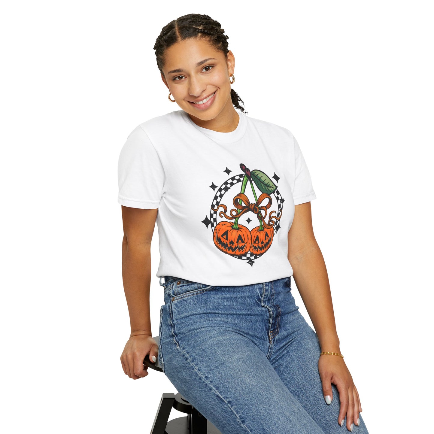 Checkered Pumpkin Unisex T-Shirt | Fall Fashion Tee, Halloween Outfit, Autumn Vibes, Cozy Wear, Gift for Her