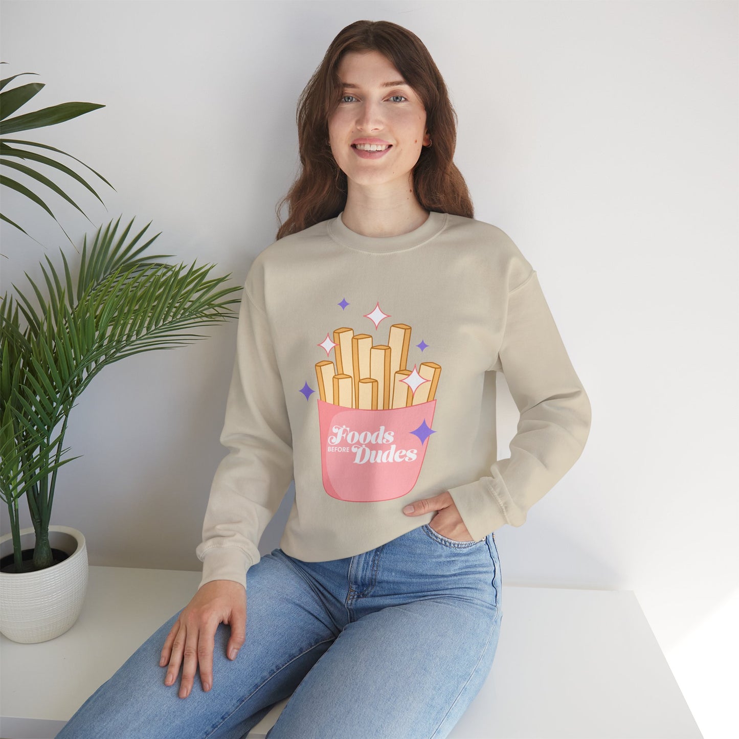 Funny Foodie Crewneck Sweatshirt - 'Foods Before Dudes'