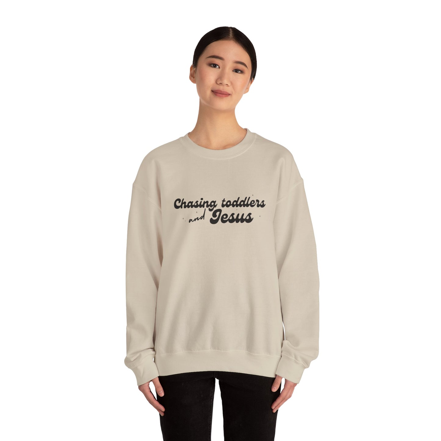 Chasing Toddlers and Jesus Faith-Based Crewneck Sweatshirt for Parents