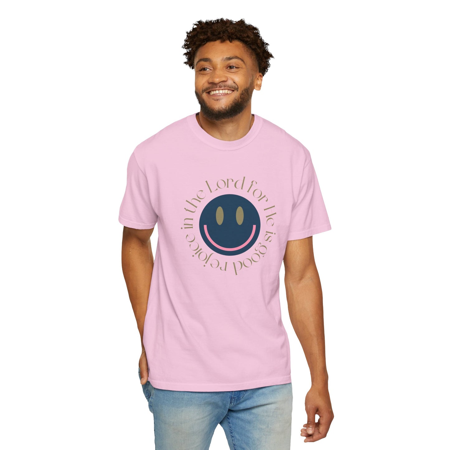 Rejoice in the Lord Smiley Face Christian T-Shirt, Unisex Tee, Inspirational Clothing, Gift for Believers, Casual Wear, Faith-Based Apparel