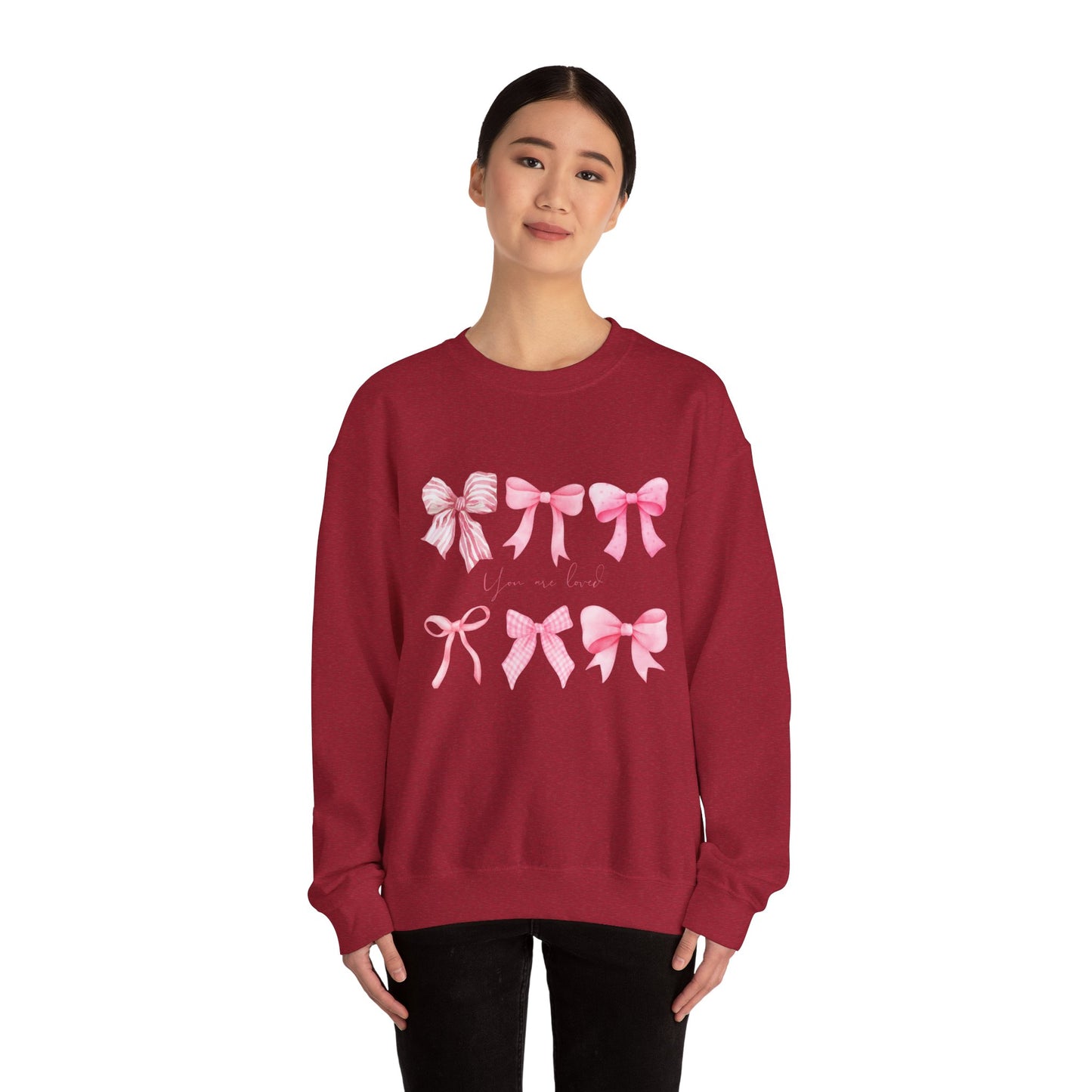 You are Loved Pink Bow Crewneck Sweatshirt - Women's Cozy Fashion