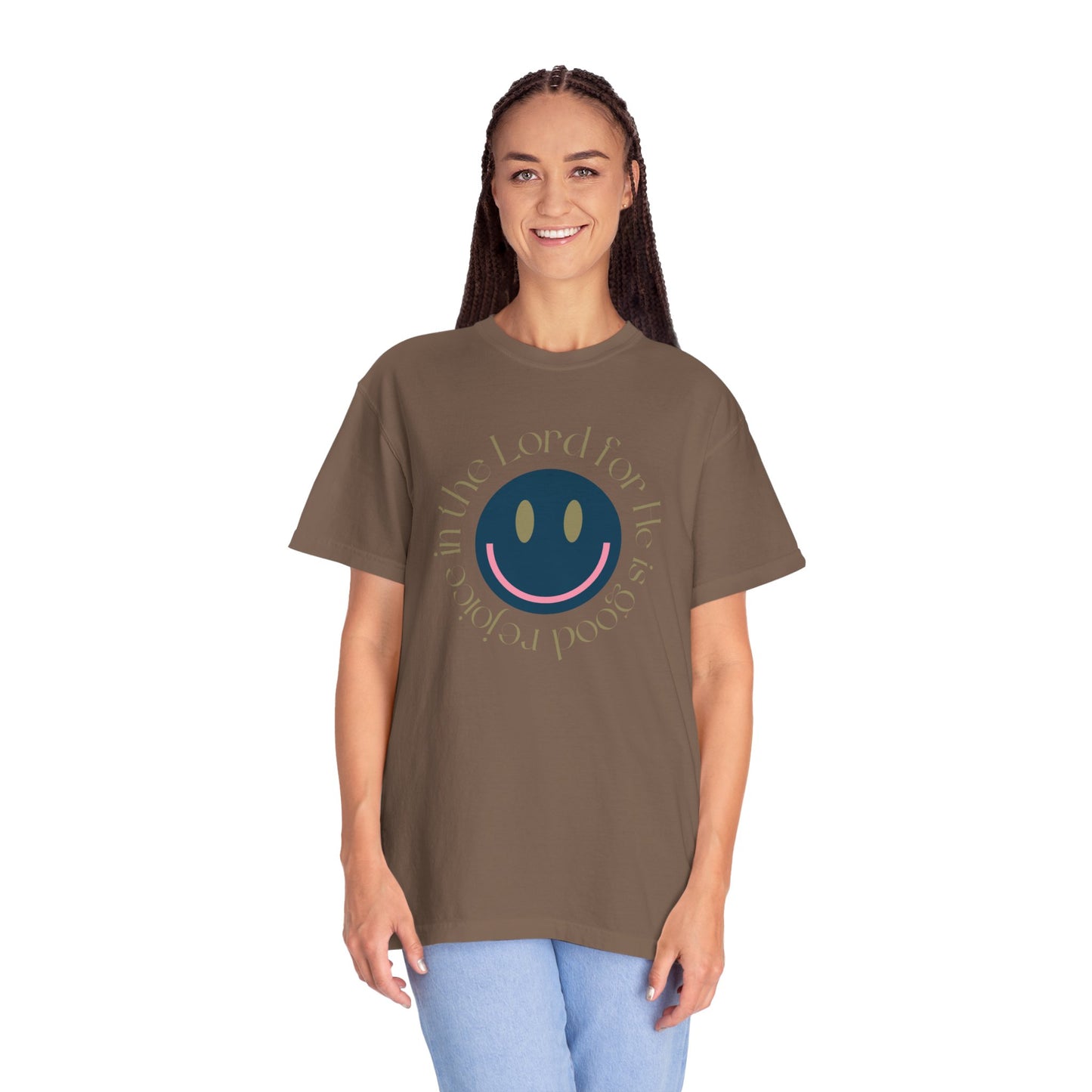 Rejoice in the Lord Smiley Face Christian T-Shirt, Unisex Tee, Inspirational Clothing, Gift for Believers, Casual Wear, Faith-Based Apparel