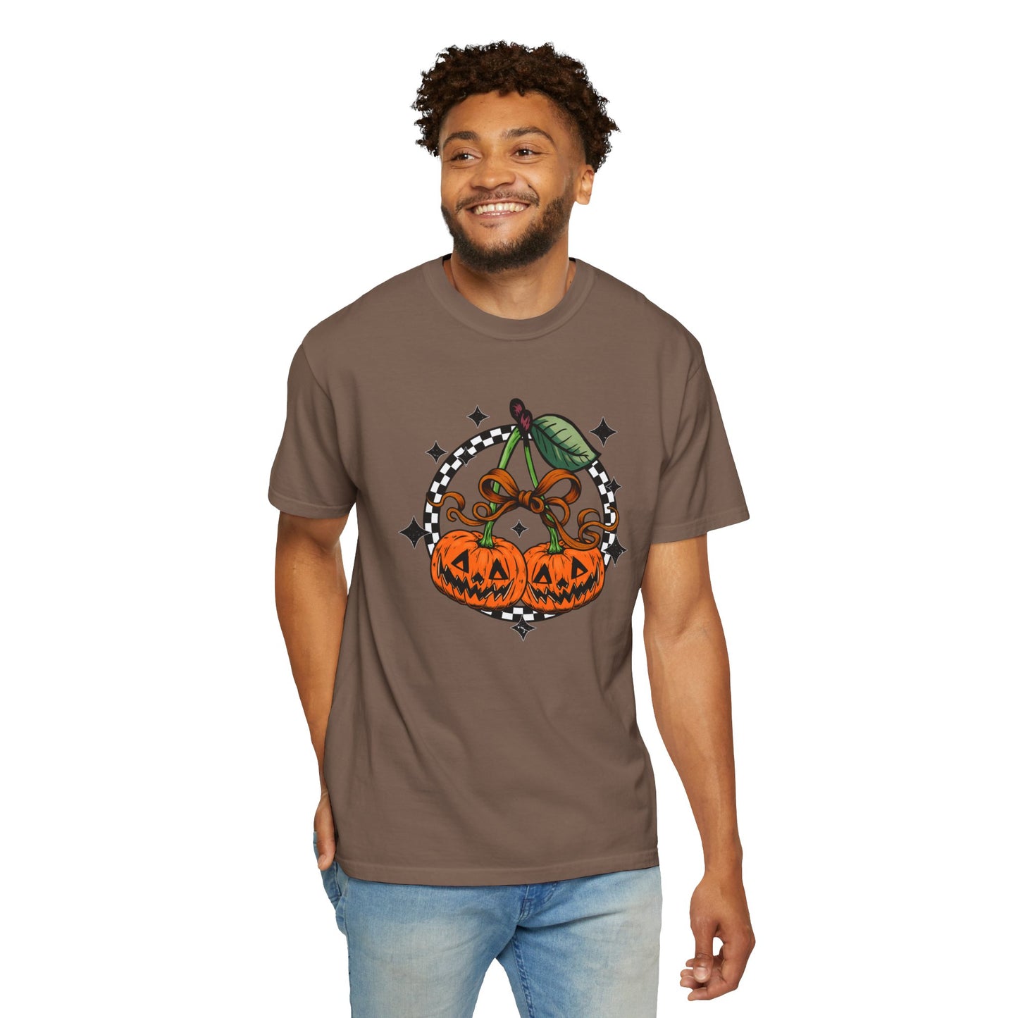 Checkered Pumpkin Unisex T-Shirt | Fall Fashion Tee, Halloween Outfit, Autumn Vibes, Cozy Wear, Gift for Her