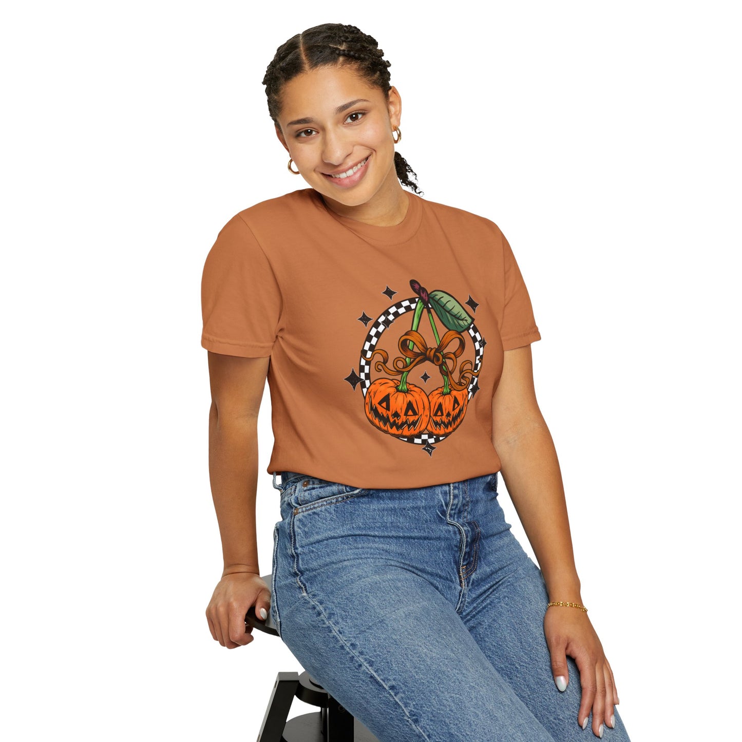 Checkered Pumpkin Unisex T-Shirt | Fall Fashion Tee, Halloween Outfit, Autumn Vibes, Cozy Wear, Gift for Her
