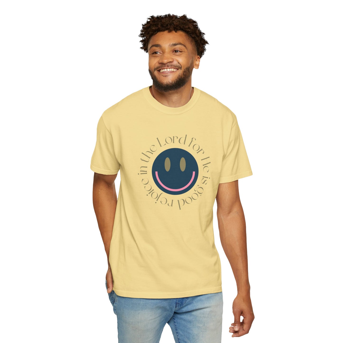 Rejoice in the Lord Smiley Face Christian T-Shirt, Unisex Tee, Inspirational Clothing, Gift for Believers, Casual Wear, Faith-Based Apparel