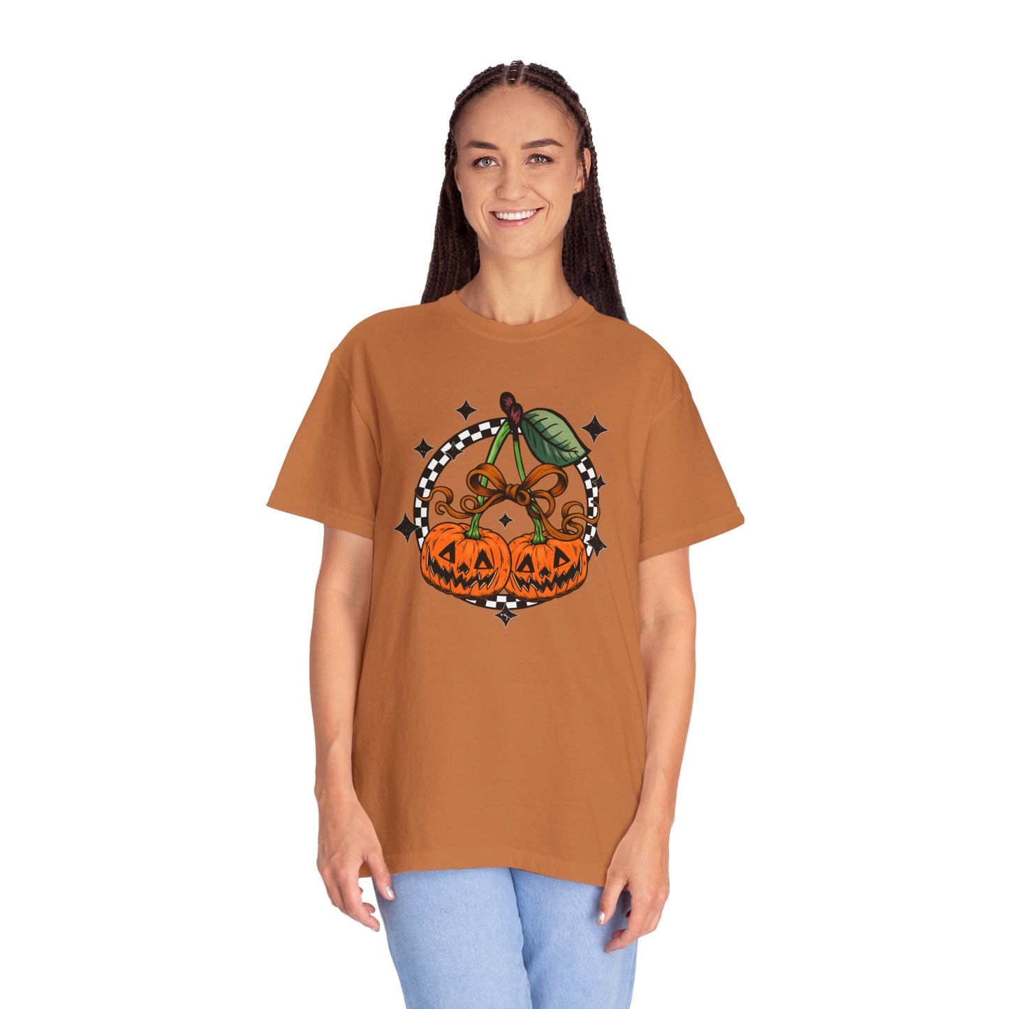 Checkered Pumpkin Unisex T-Shirt | Fall Fashion Tee, Halloween Outfit, Autumn Vibes, Cozy Wear, Gift for Her