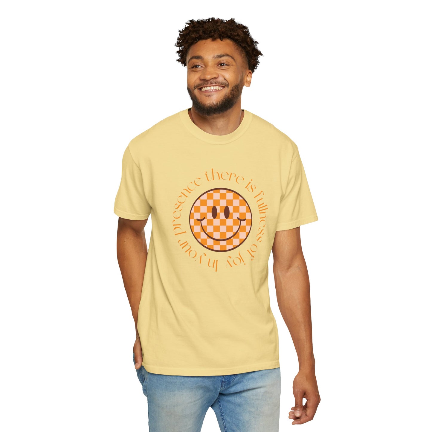Smiley Face Fullness of Joy Unisex Garment-Dyed T-Shirt, Casual Tee, Streetwear, Gifts for Friends, Summer Vibes, Smile Merchandise