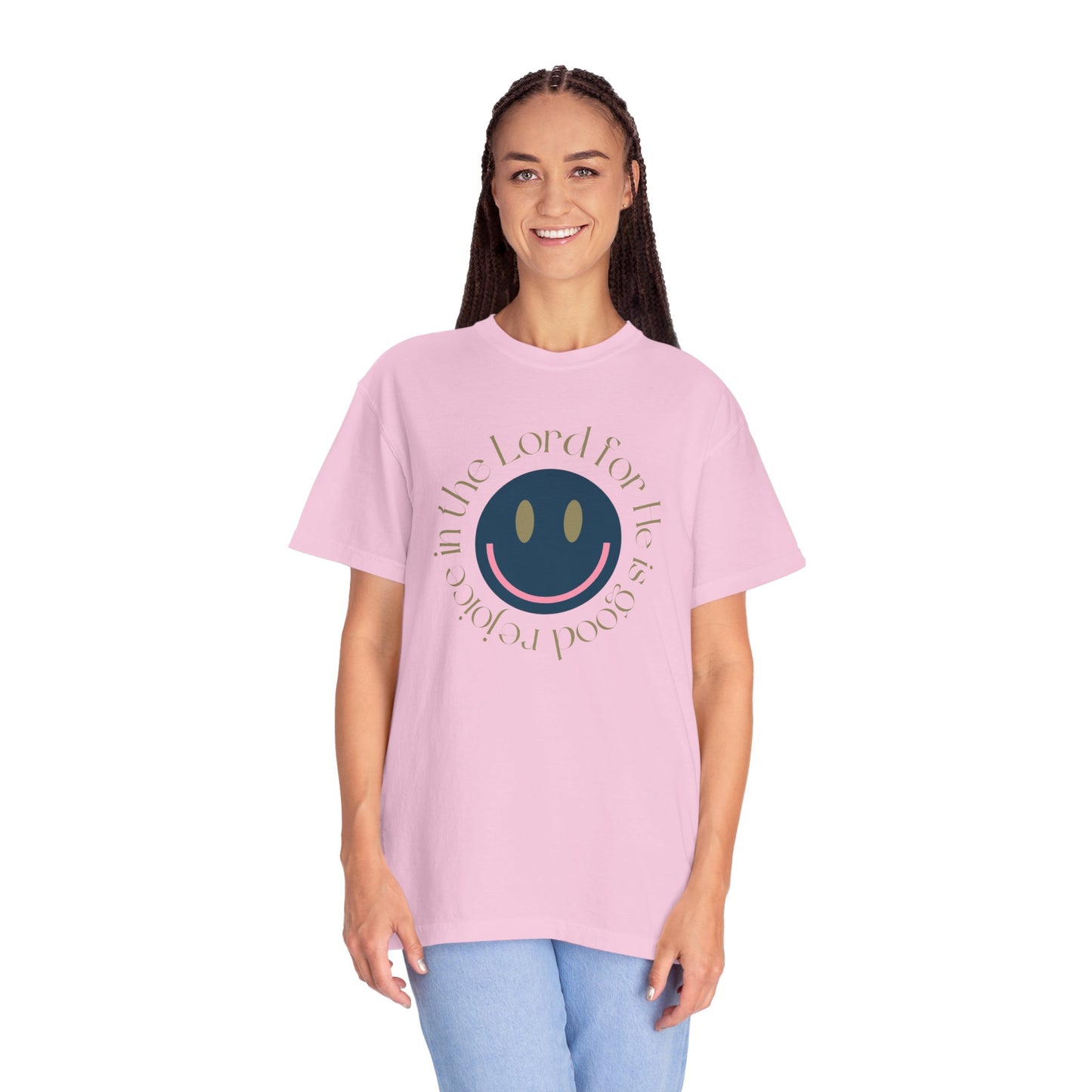 Rejoice in the Lord Smiley Face Christian T-Shirt, Unisex Tee, Inspirational Clothing, Gift for Believers, Casual Wear, Faith-Based Apparel