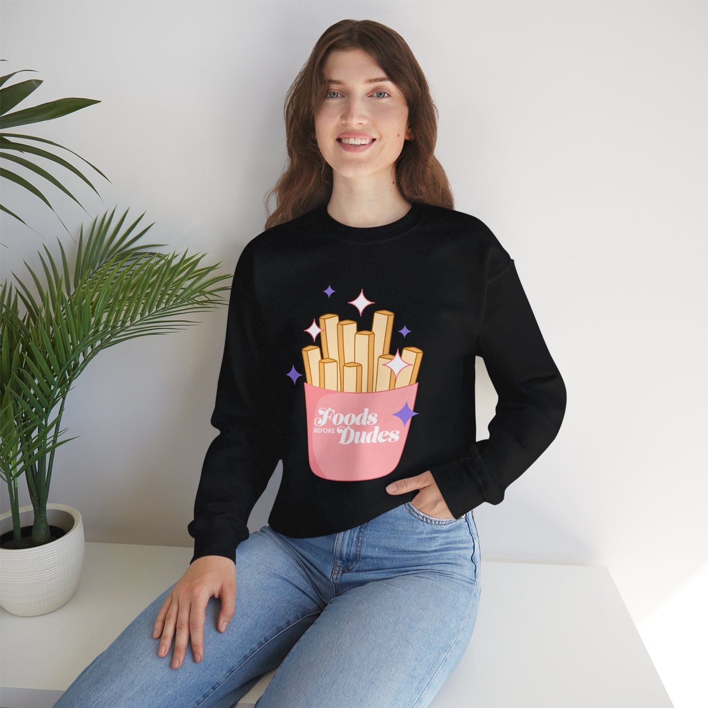 Funny Foodie Crewneck Sweatshirt - 'Foods Before Dudes'