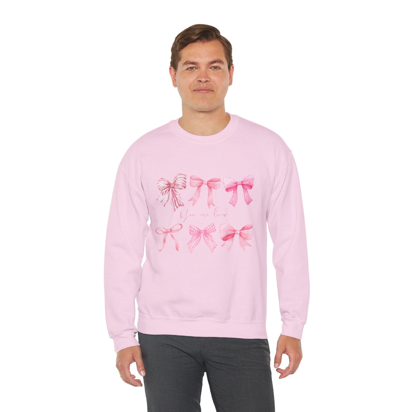 You are Loved Pink Bow Crewneck Sweatshirt - Women's Cozy Fashion