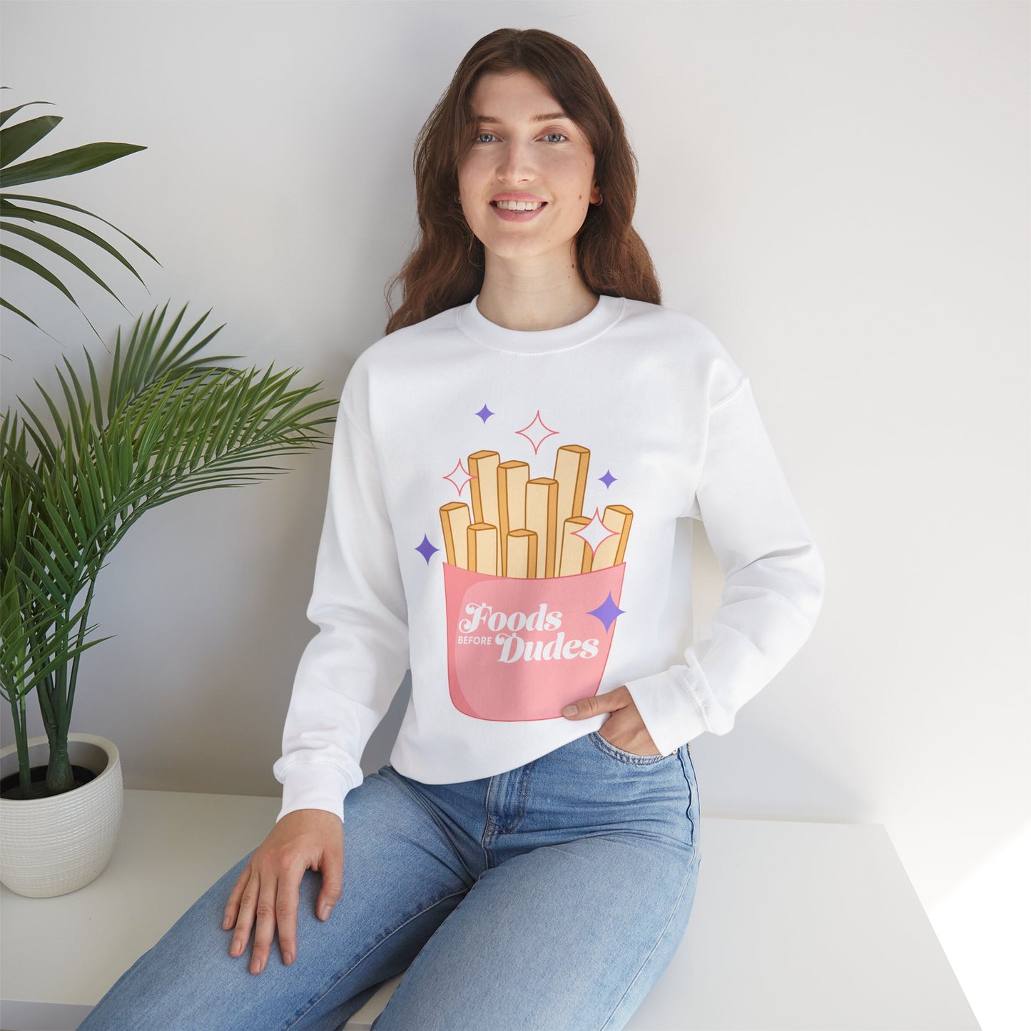 Funny Foodie Crewneck Sweatshirt - 'Foods Before Dudes'