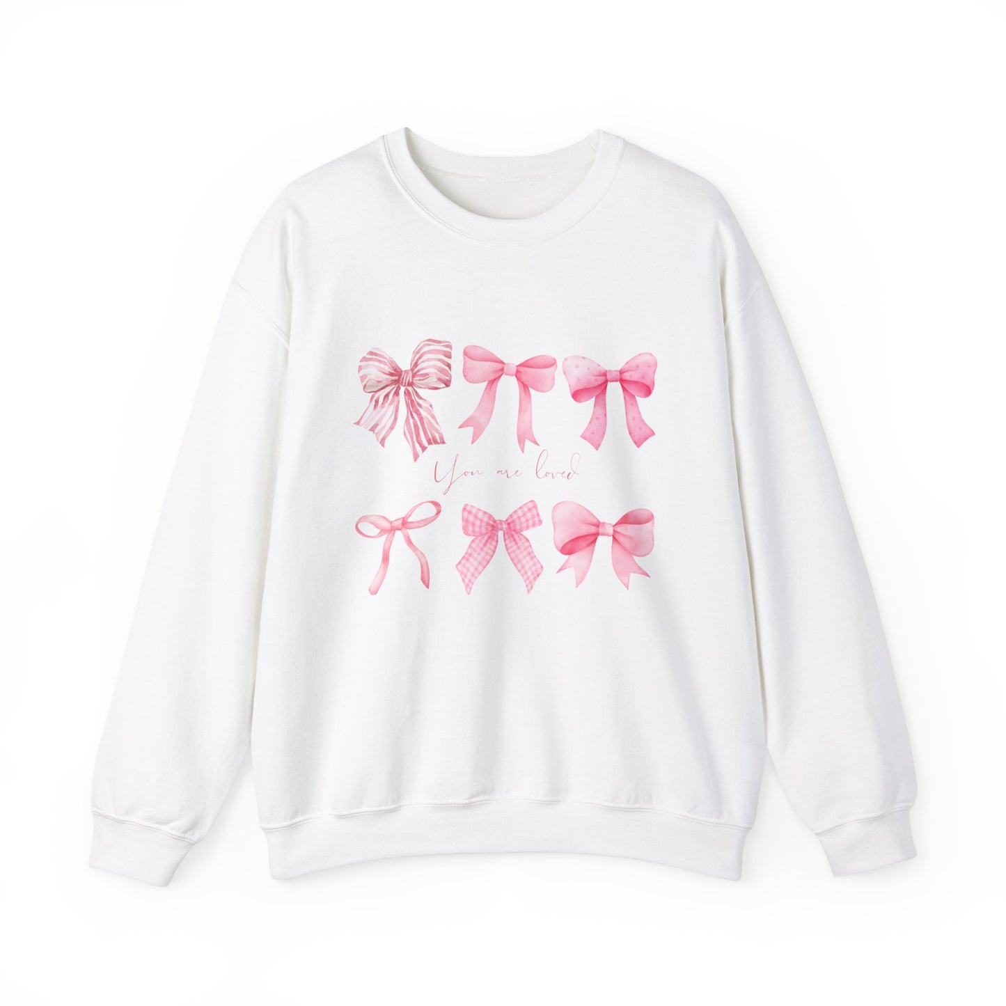 You are Loved Pink Bow Crewneck Sweatshirt - Women's Cozy Fashion