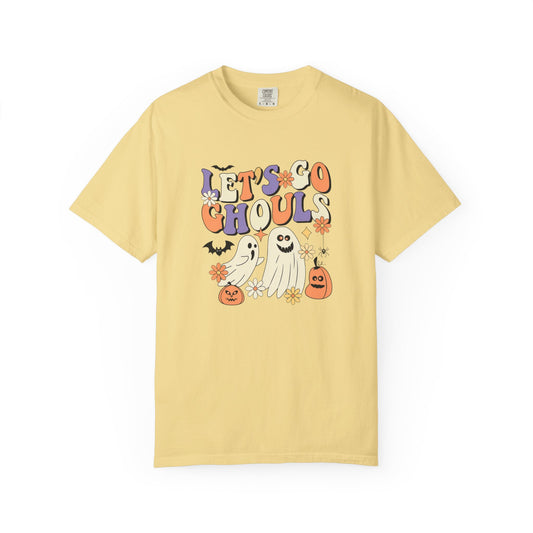 Let's Go Ghouls Halloween T-Shirt, Unisex Garment-Dyed Tee for Spooky Season, October Celebrations, Halloween Party Shirt, Ghostly Graphics