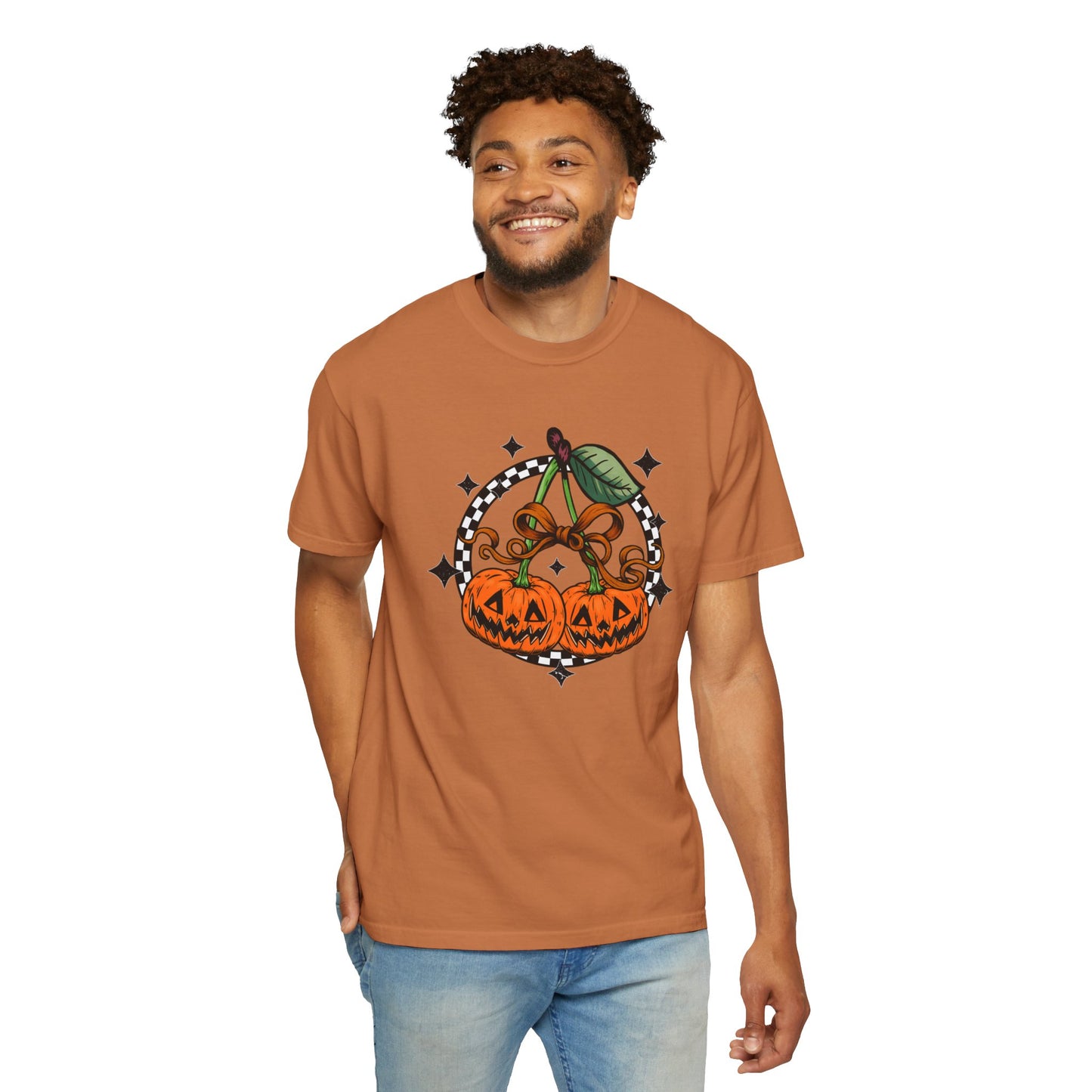 Checkered Pumpkin Unisex T-Shirt | Fall Fashion Tee, Halloween Outfit, Autumn Vibes, Cozy Wear, Gift for Her