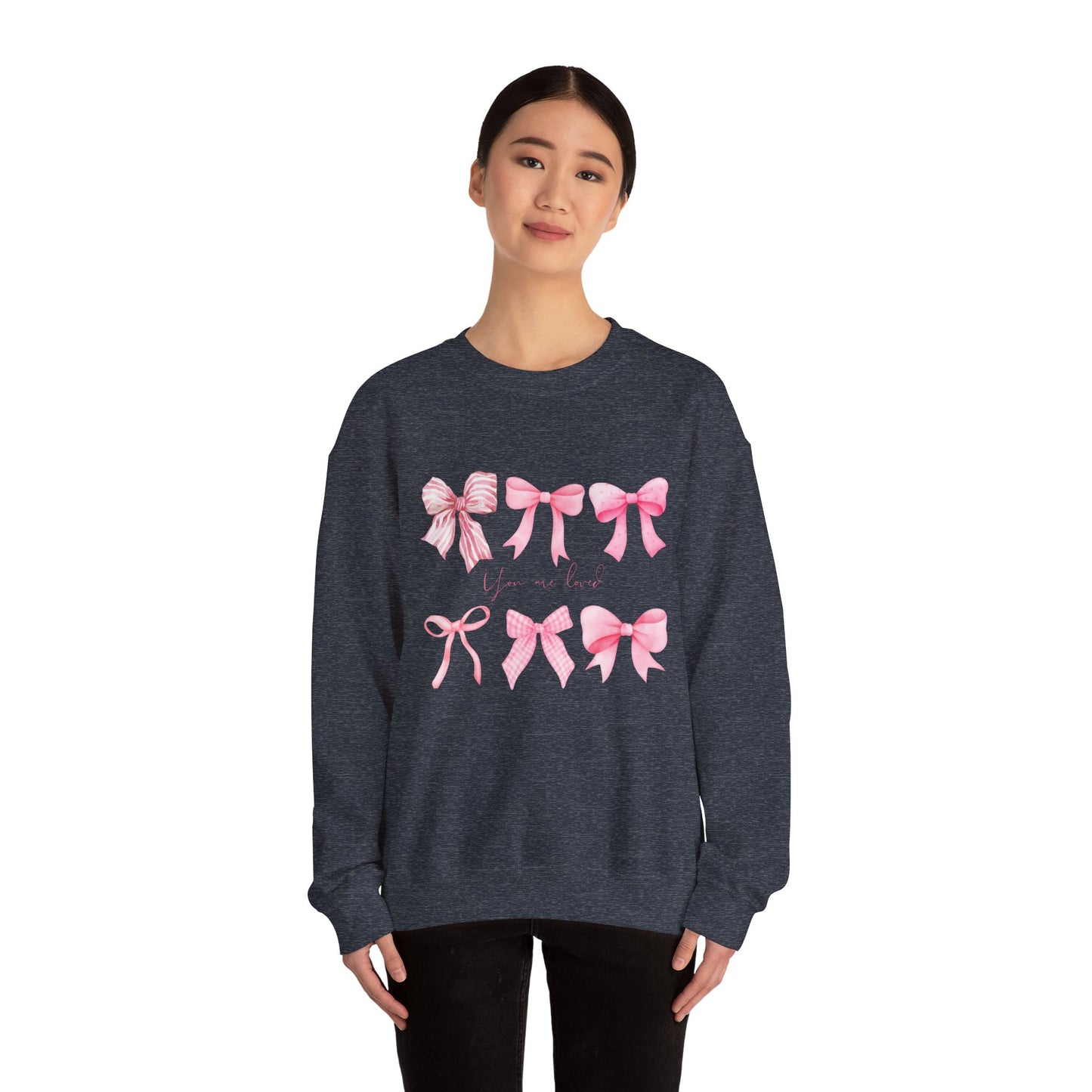 You are Loved Pink Bow Crewneck Sweatshirt - Women's Cozy Fashion