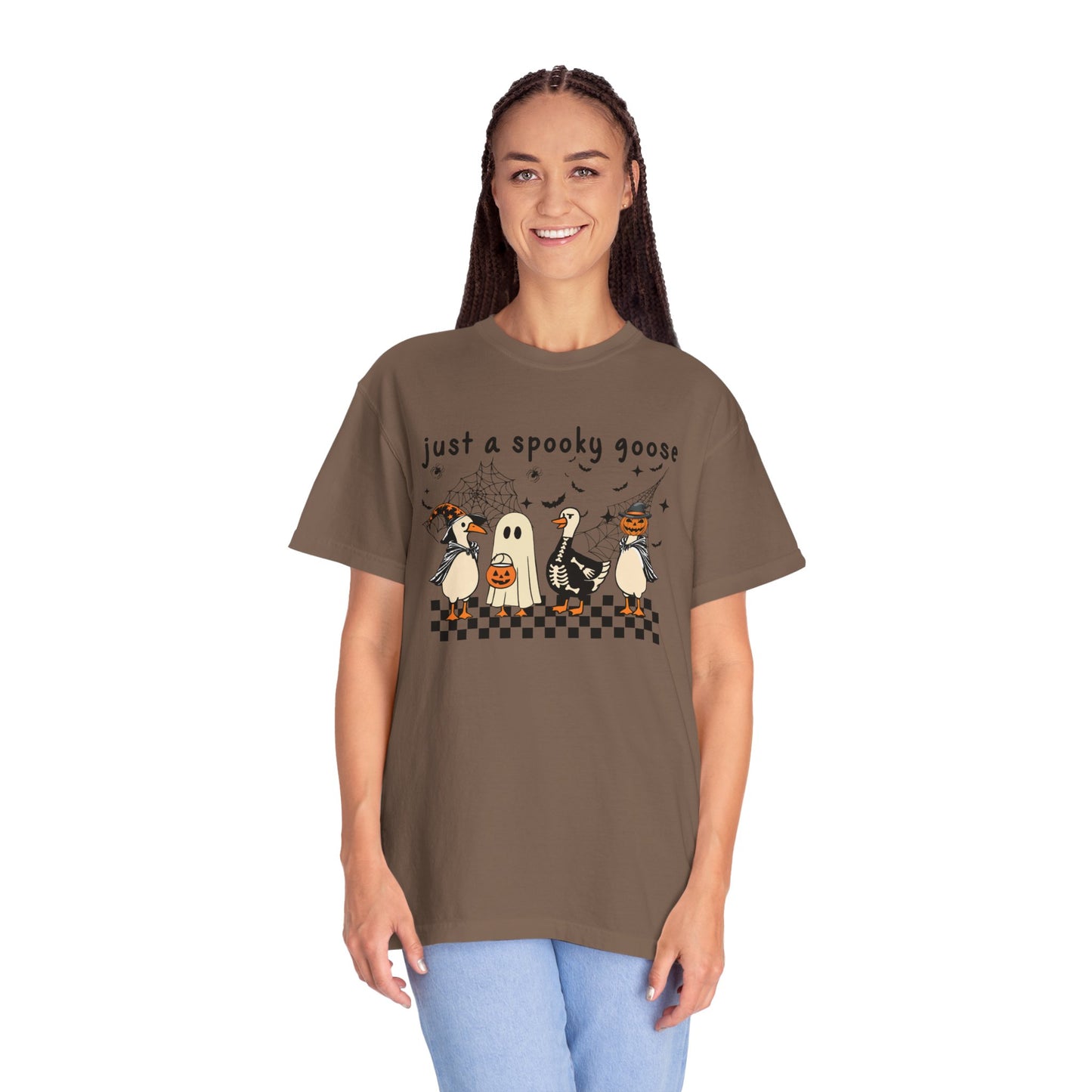 Just a Spooky Goose Halloween T-Shirt | Unisex Garment-Dyed Tee, Thanksgiving, Fall Fashion, Cute Halloween Gift, Seasonal Apparel
