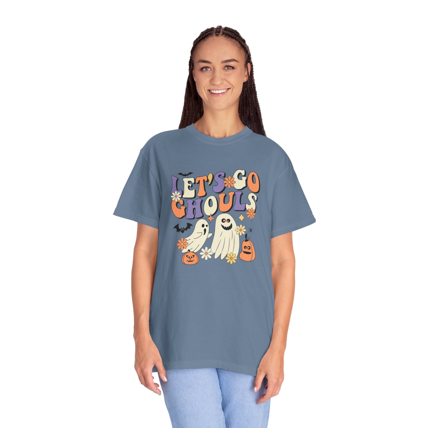 Let's Go Ghouls Halloween T-Shirt, Unisex Garment-Dyed Tee for Spooky Season, October Celebrations, Halloween Party Shirt, Ghostly Graphics