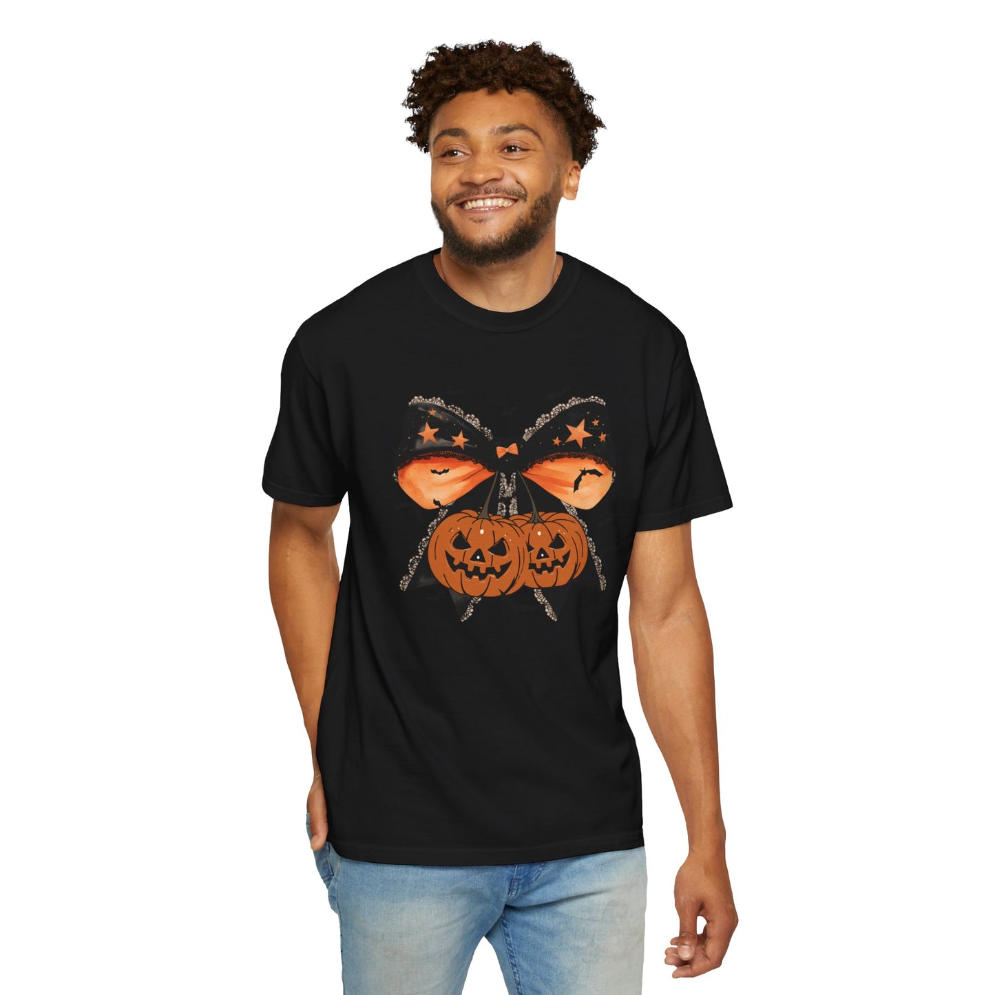 Halloween Graphic T-shirt, Spooky Unisex Shirt, Pumpkin Bow Vibe T-shirt, Casual Fall Tee, Gift for Halloween Lovers