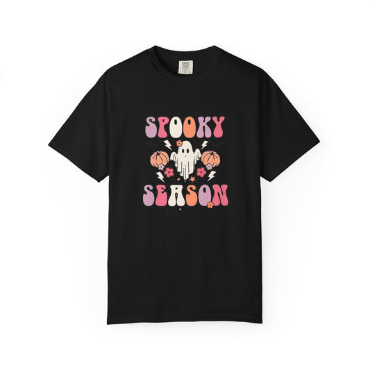 Spooky Season Unisex Garment-Dyed T-shirt, Halloween Tee, Fall Gift, Ghost Shirt, Casual Autumn Wear, Holiday Apparel